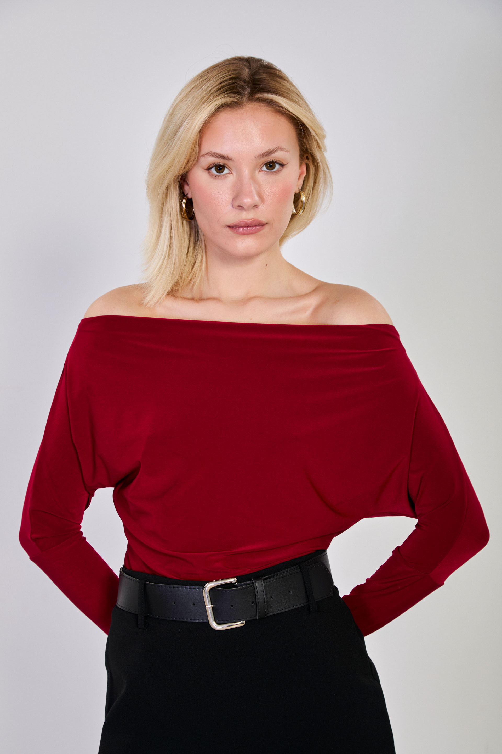 Kadın Düşük Omuz Bluz - Bordo