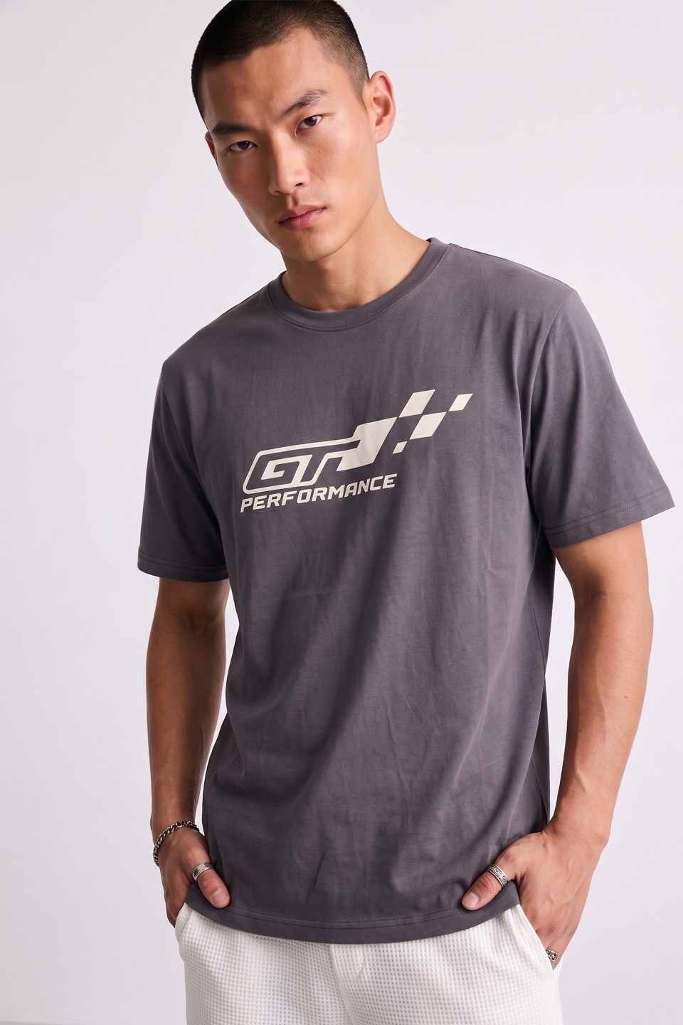 Erkek GT Performance Baskılı T-Shirt - Antrasit