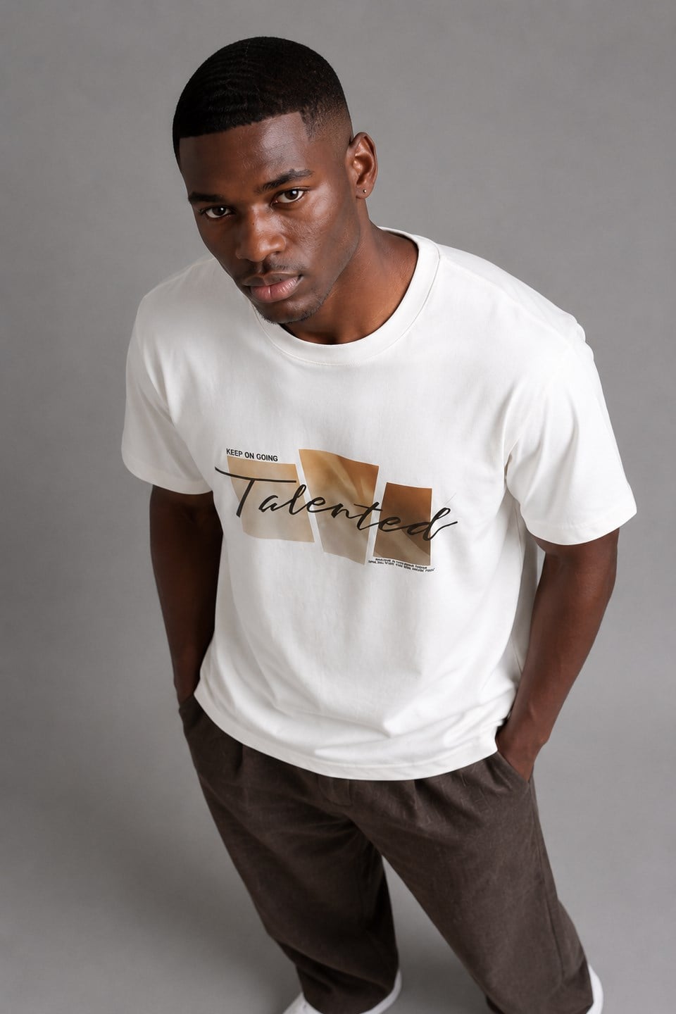 Erkek Talented Baskılı T-Shirt - Ekru