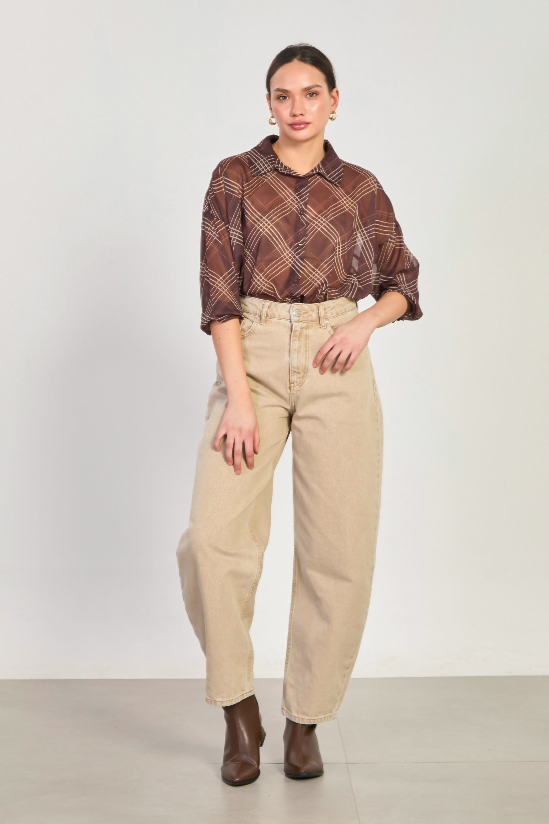 Kadın Balon Jean Pantolon - Bej