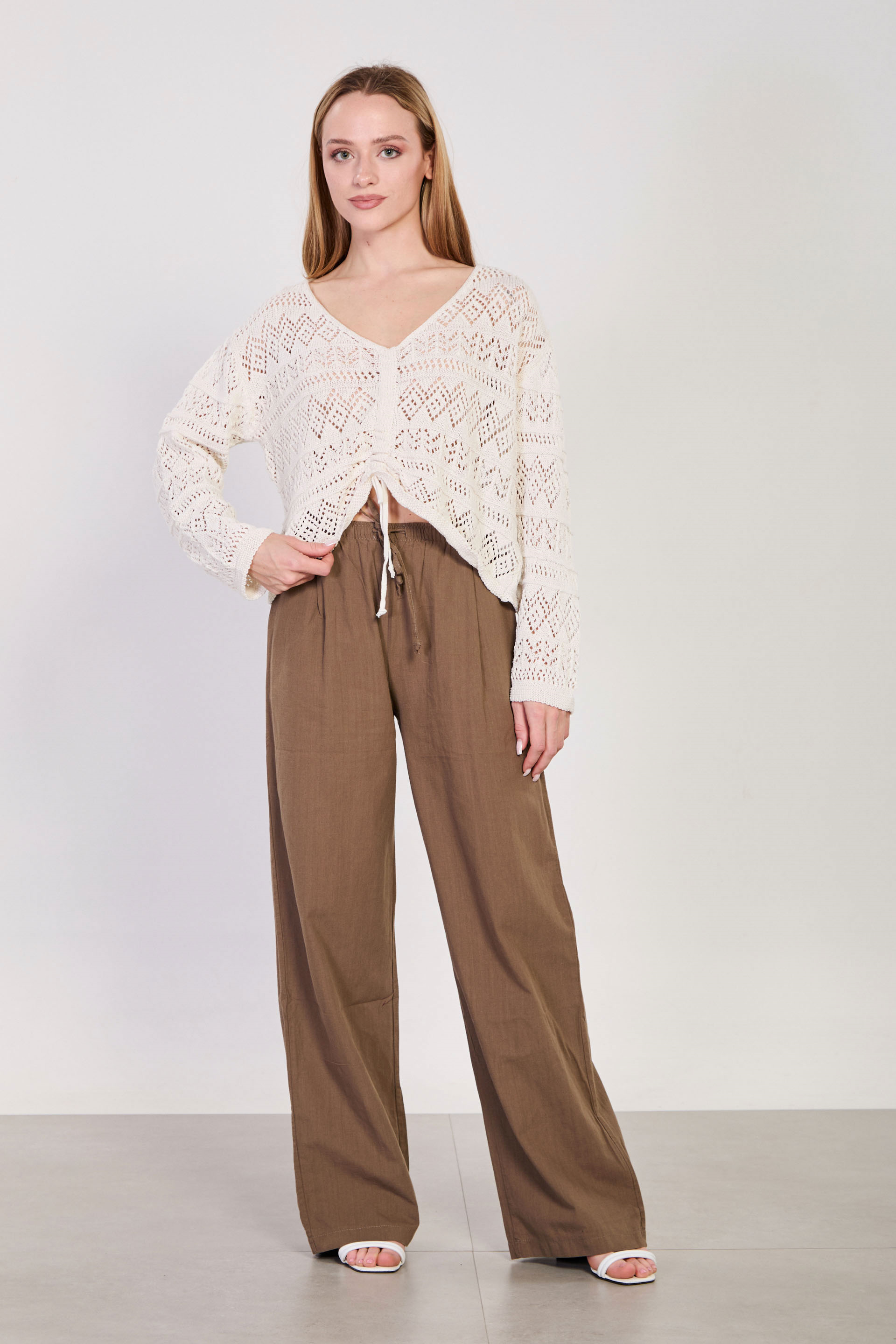 Kadın Belden Bağlamalı Bol Kesim Pantolon - Haki