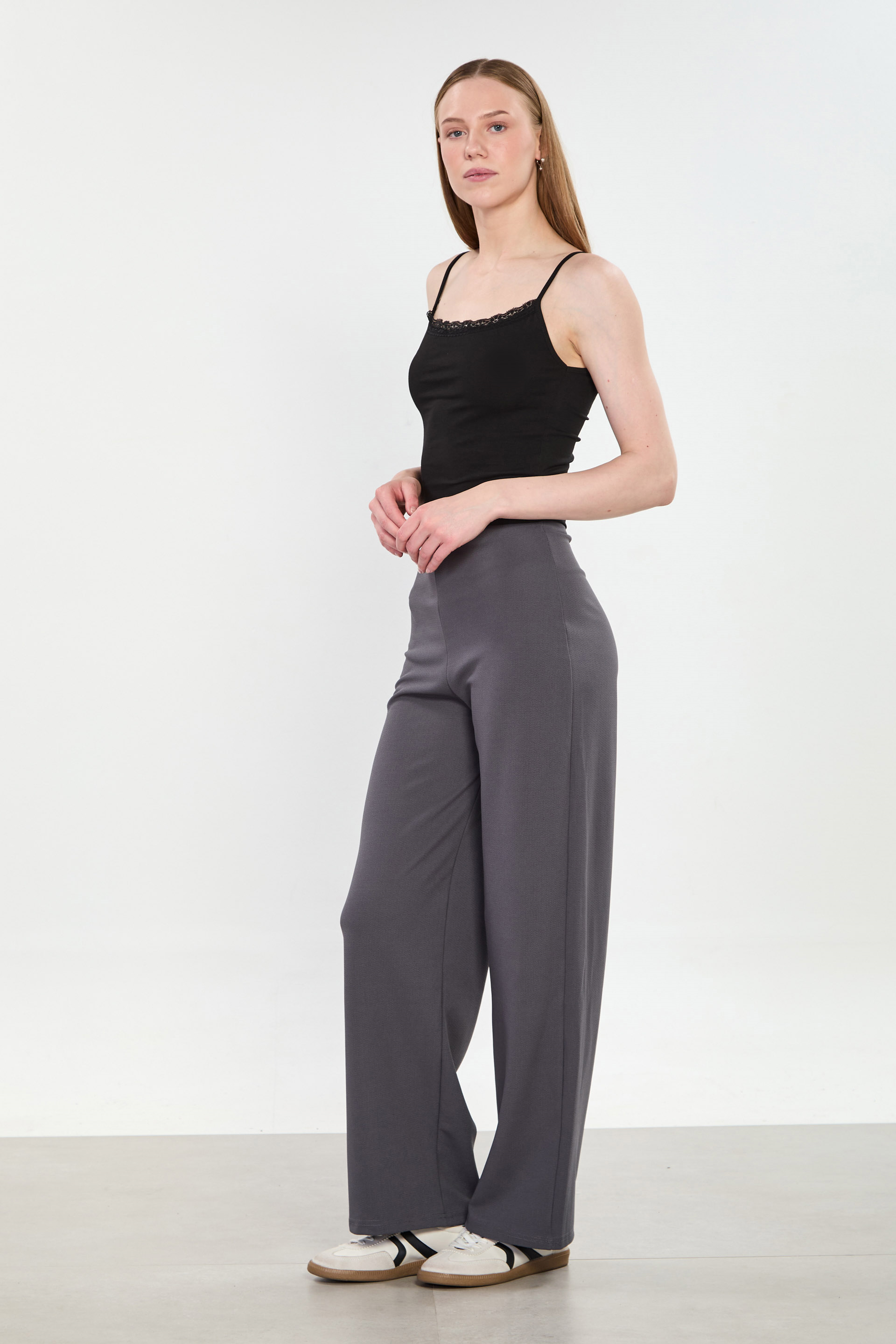 Kadın Yüksek Bel Bol Pantolon - Antrasit