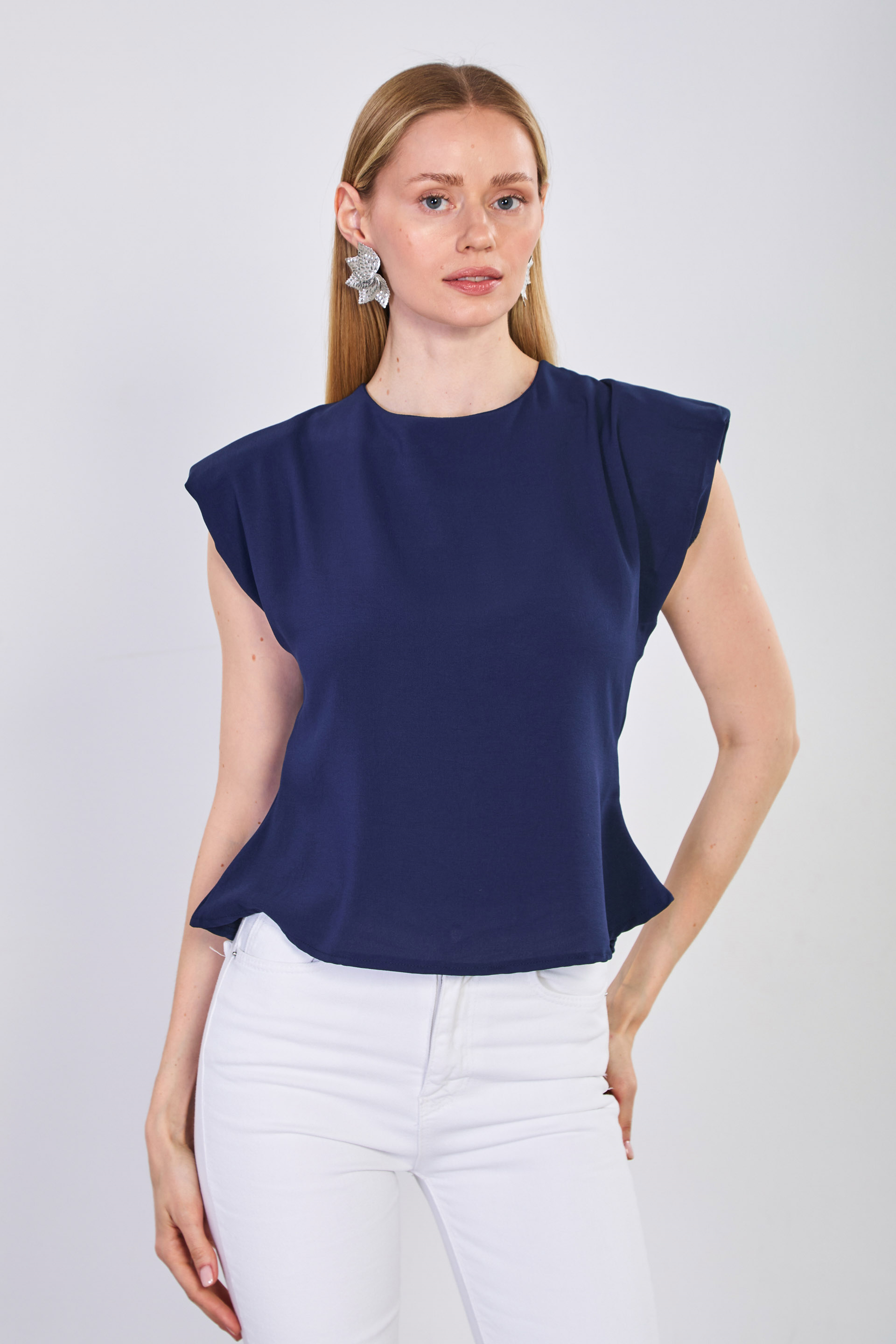 Kadın Vatkalı Kolsuz Bluz - Lacivert