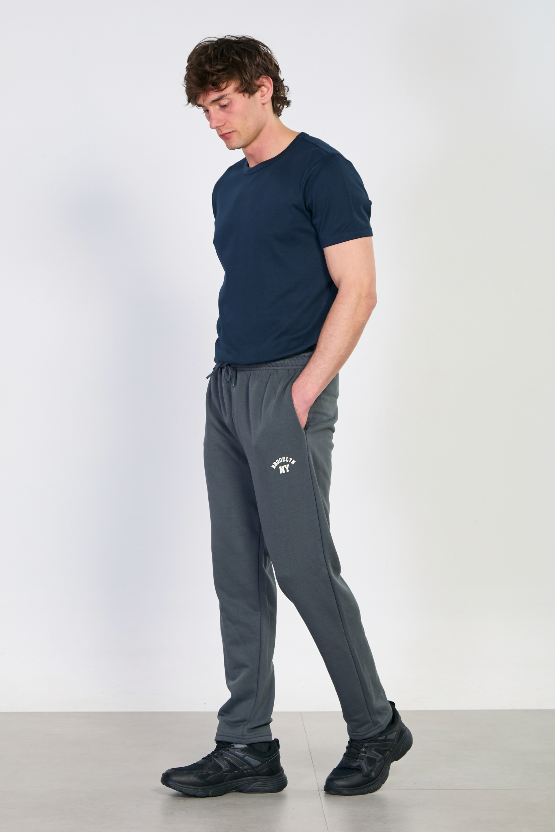 Erkek Brooklyn Baskılı Bol Paça Eşofman Altı - Antrasit