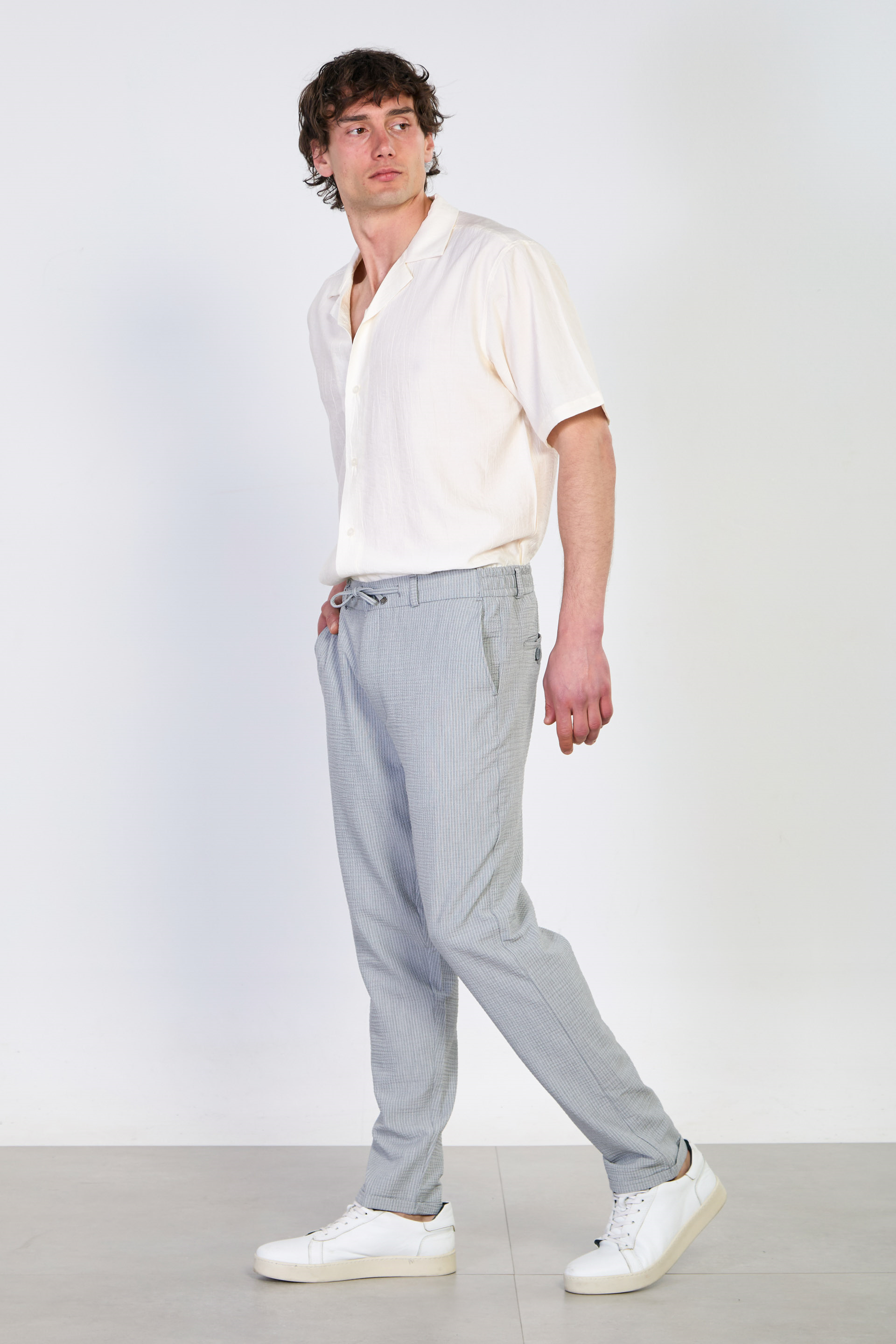 Erkek Çizgili Jogger Pantolon - Gri