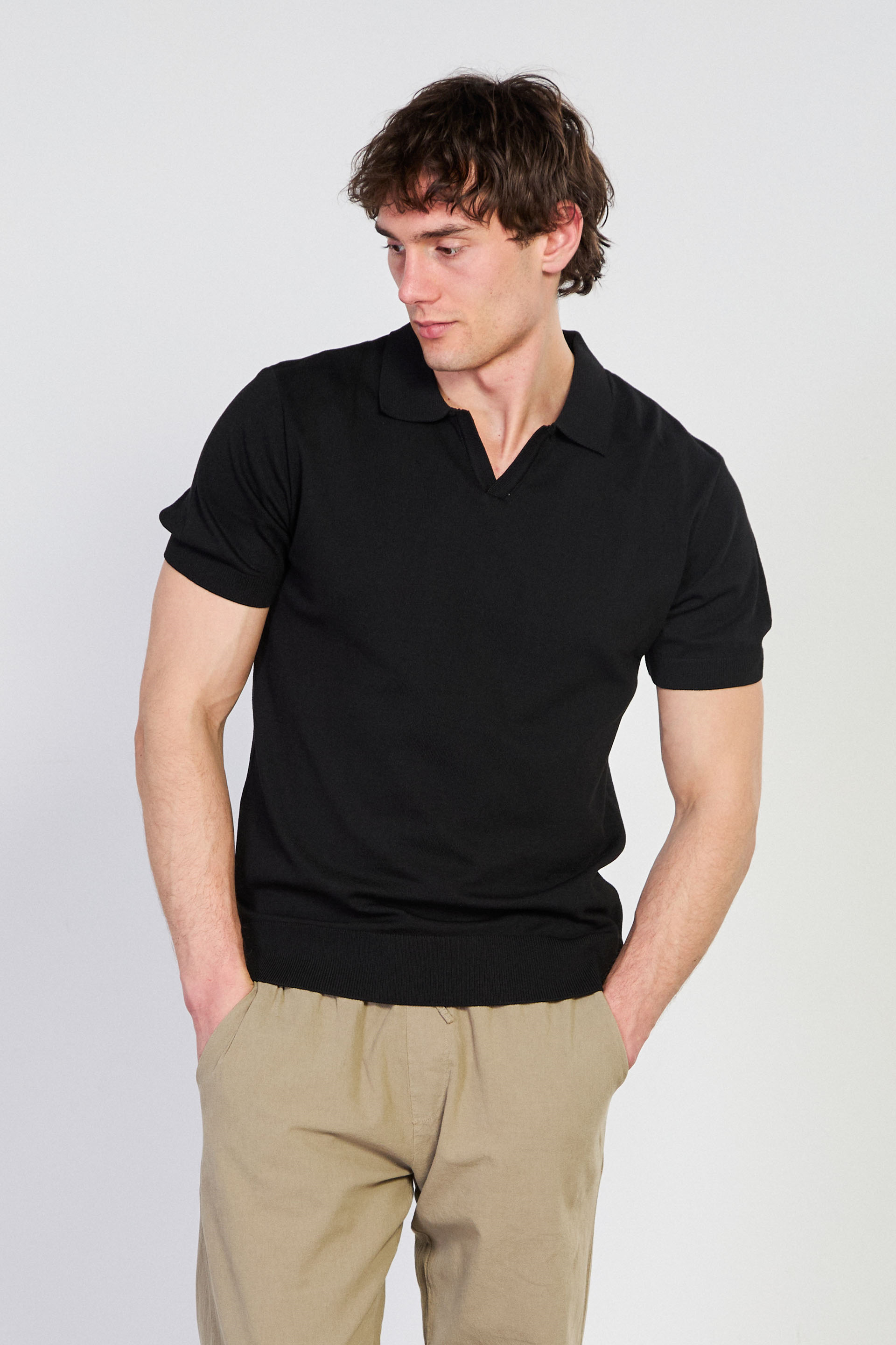 Erkek Bisiklet Yaka Triko T-Shirt - Siyah