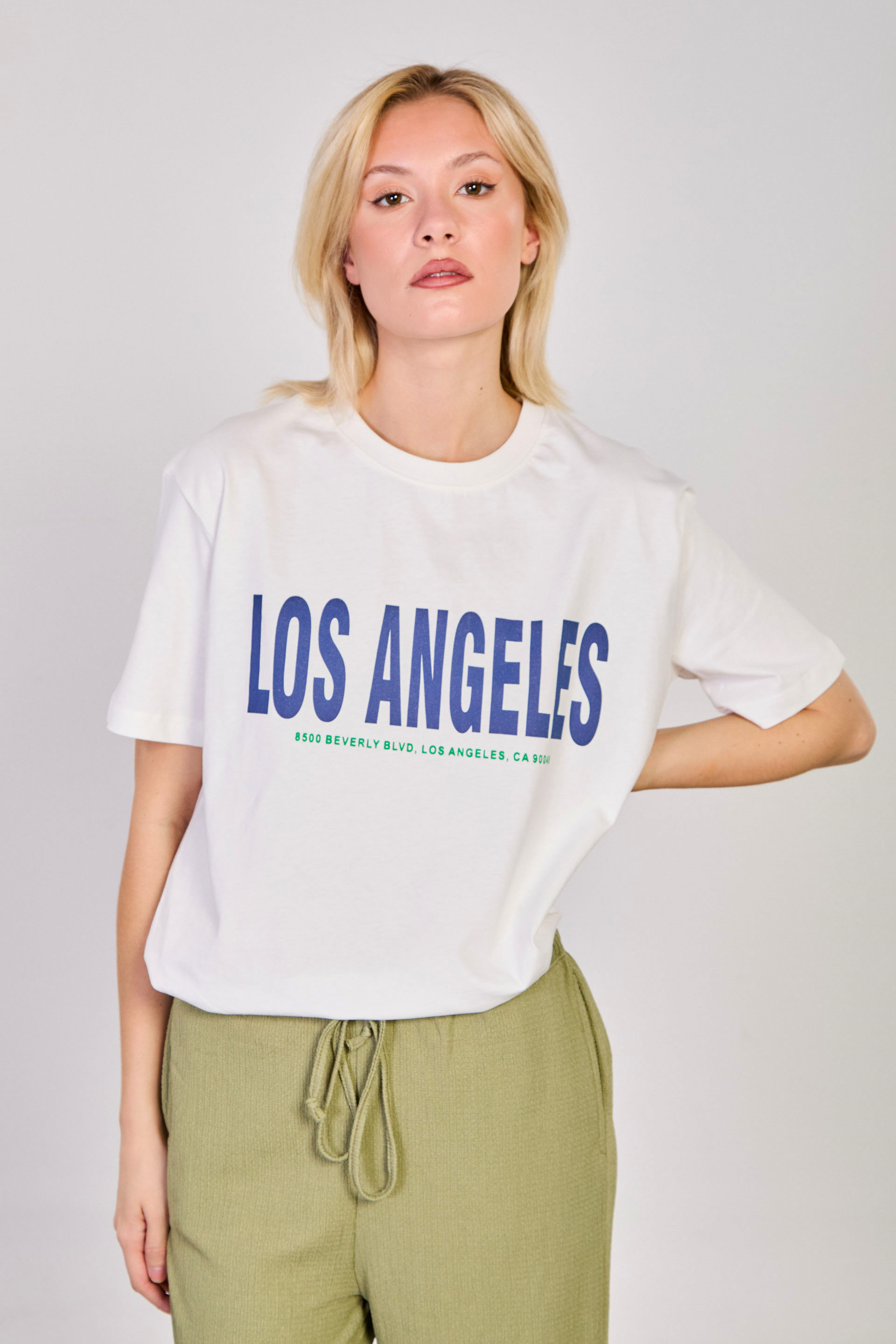 Kadın Los Angeles Yazılı T-Shirt - Ekru