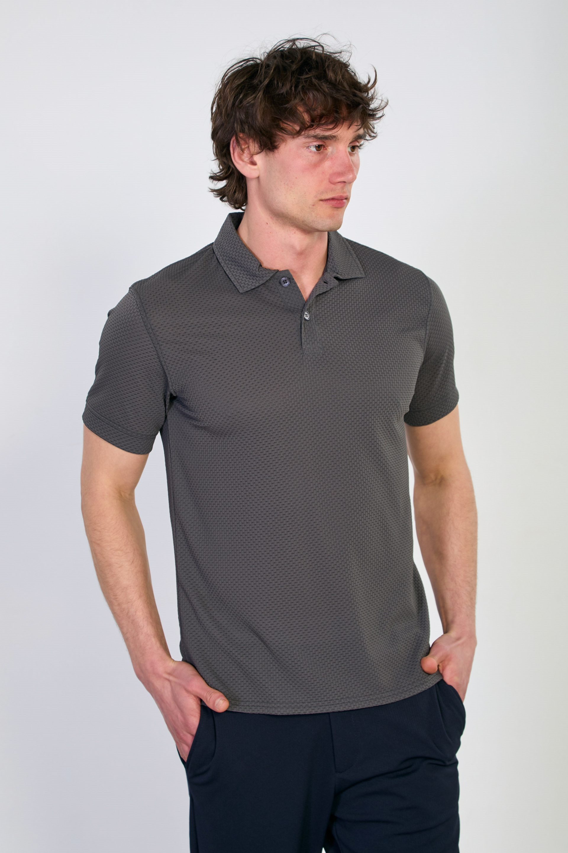 Erkek Polo Yaka Kısa Kollu Düğmeli T-Shirt - Antrasit