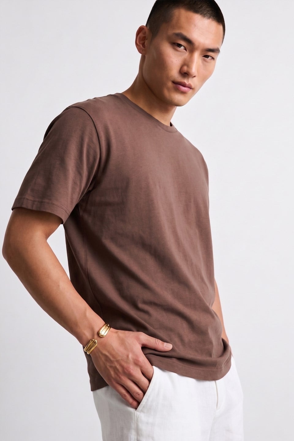 Erkek Oversize Kesim T-Shirt - Kahve