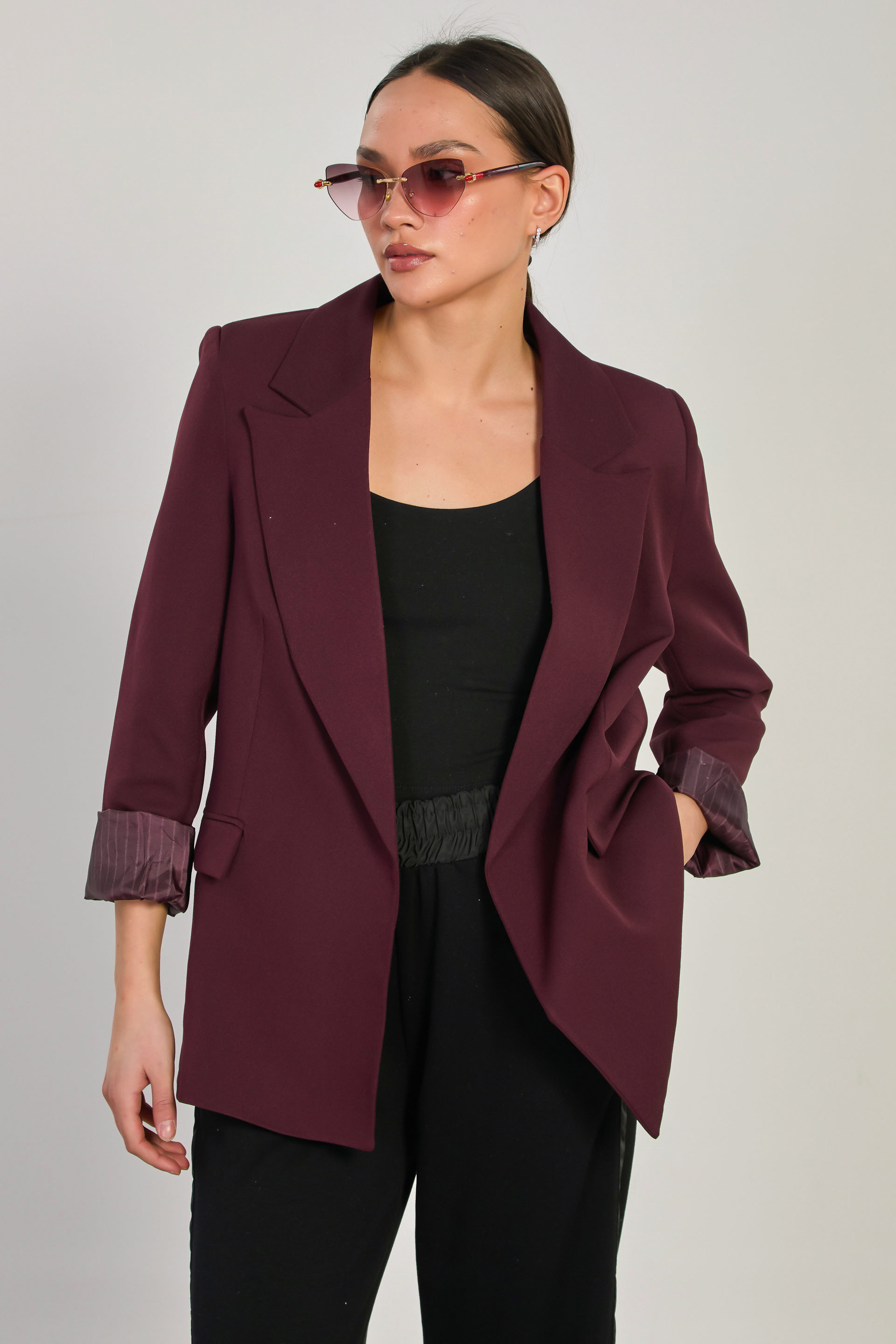 Kadın Klasik Blazer Ceket - Mürdüm