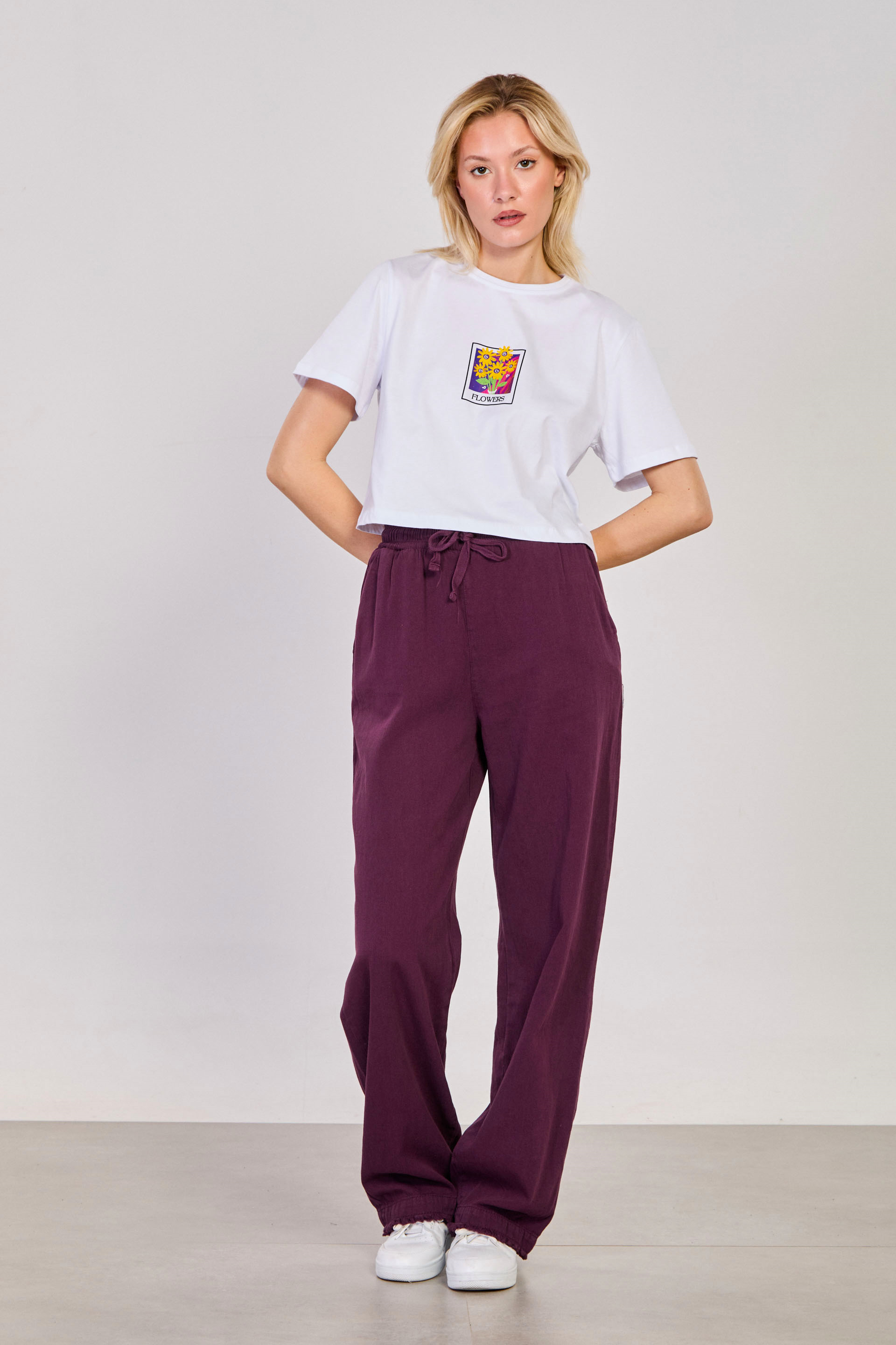 Kadın Paça Püsküllü Bol Paça Pantolon - Mürdüm