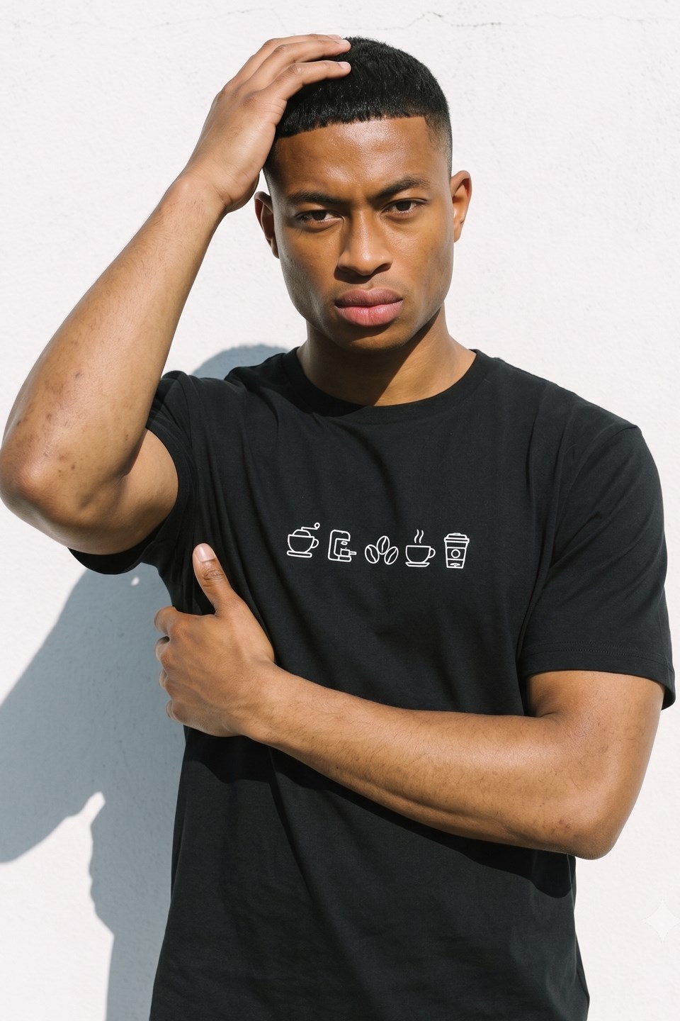 Erkek Coffee Baskılı T-Shirt - Siyah