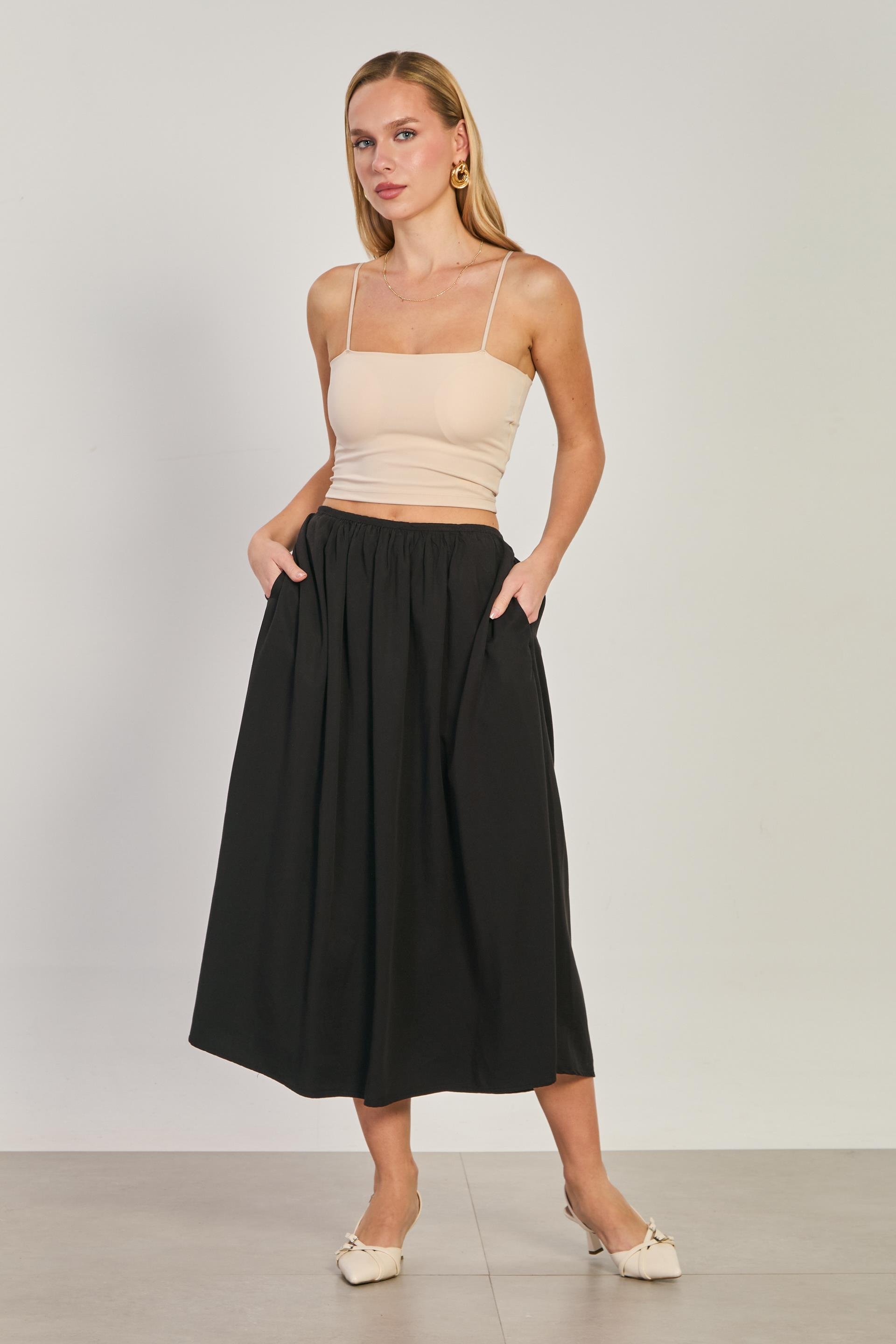 Kadın Pileli Midi Etek - Siyah