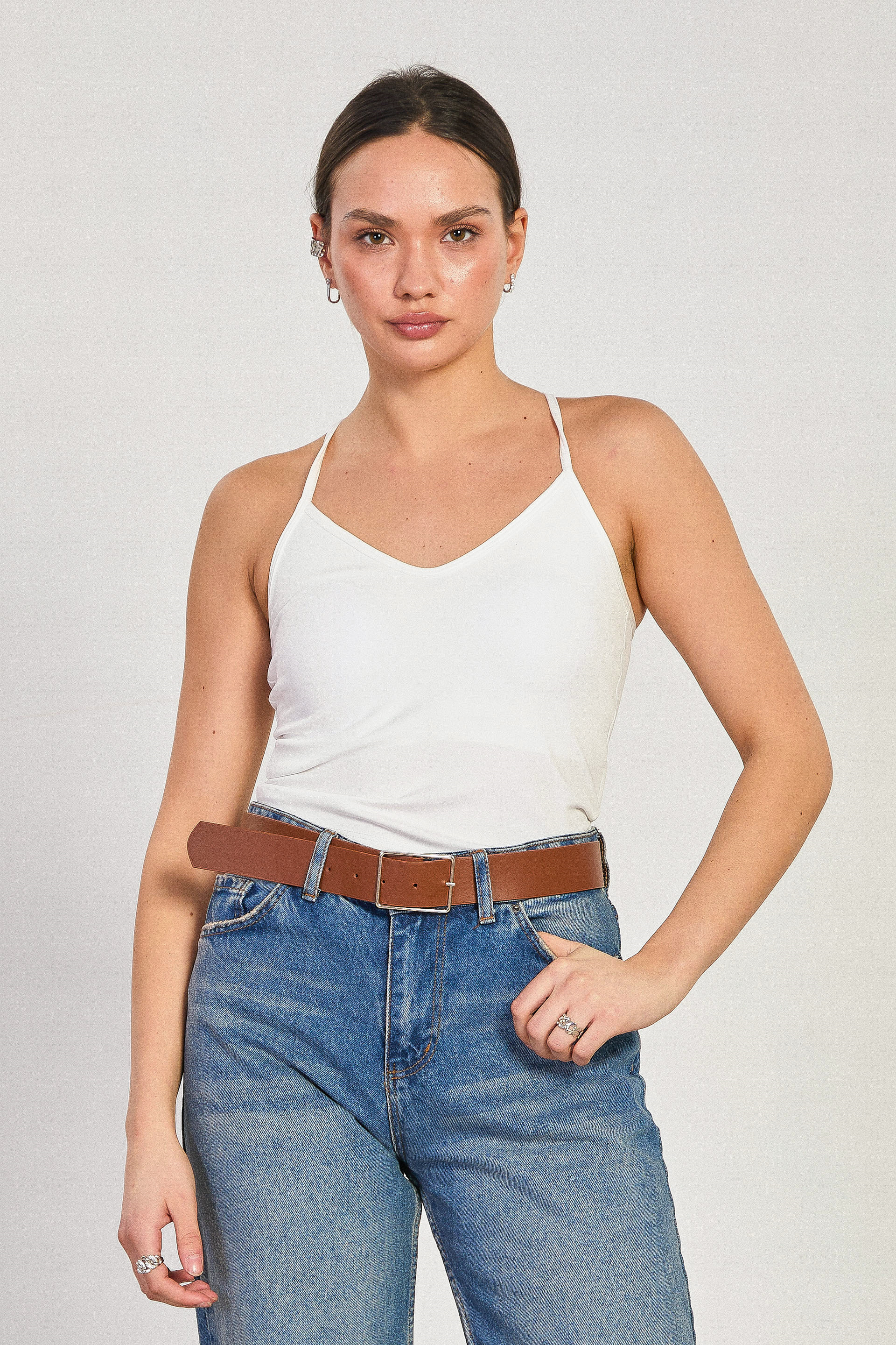 Kadın İp Askılı Crop Atlet - Beyaz