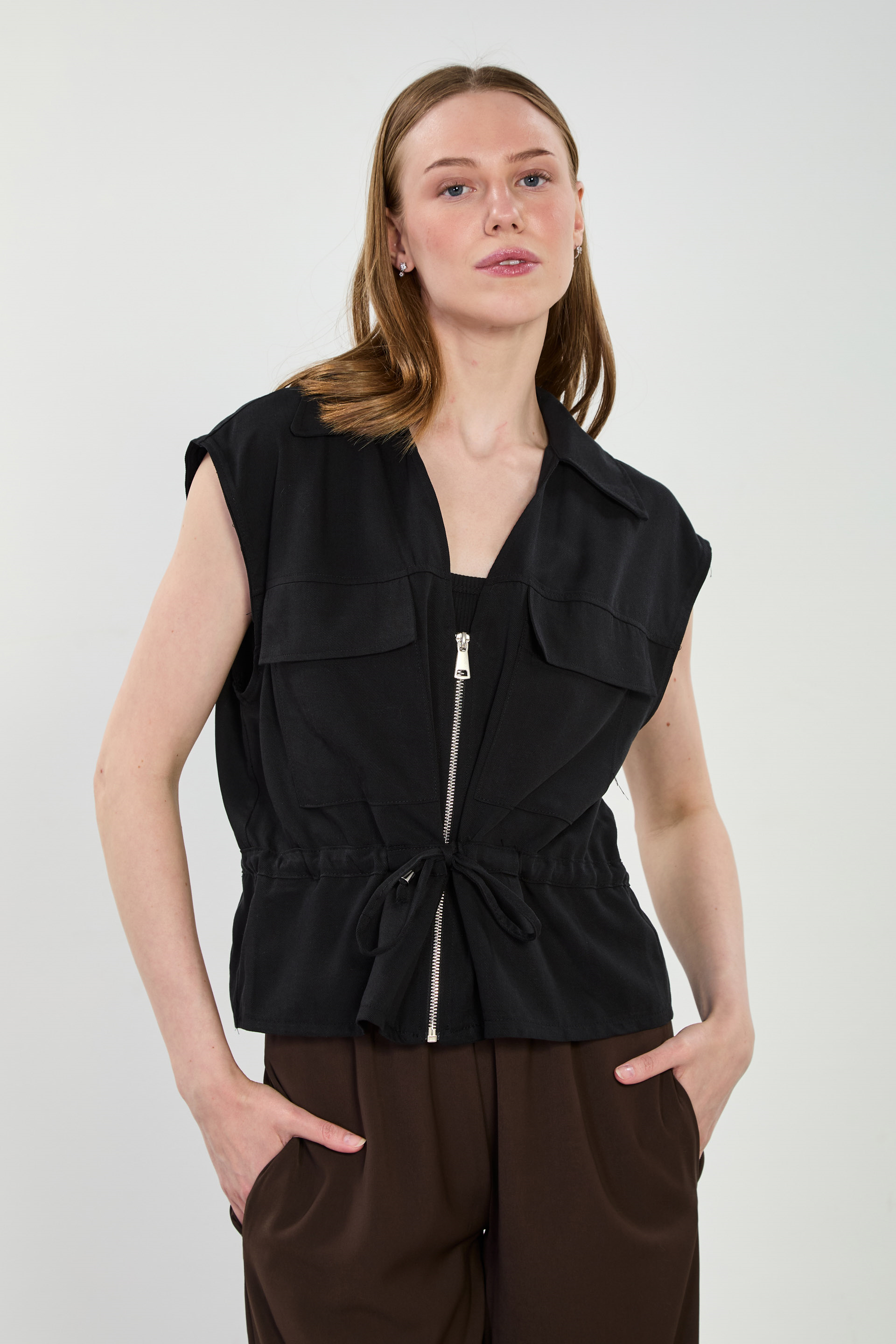 Kadın İpli Yelek - Siyah