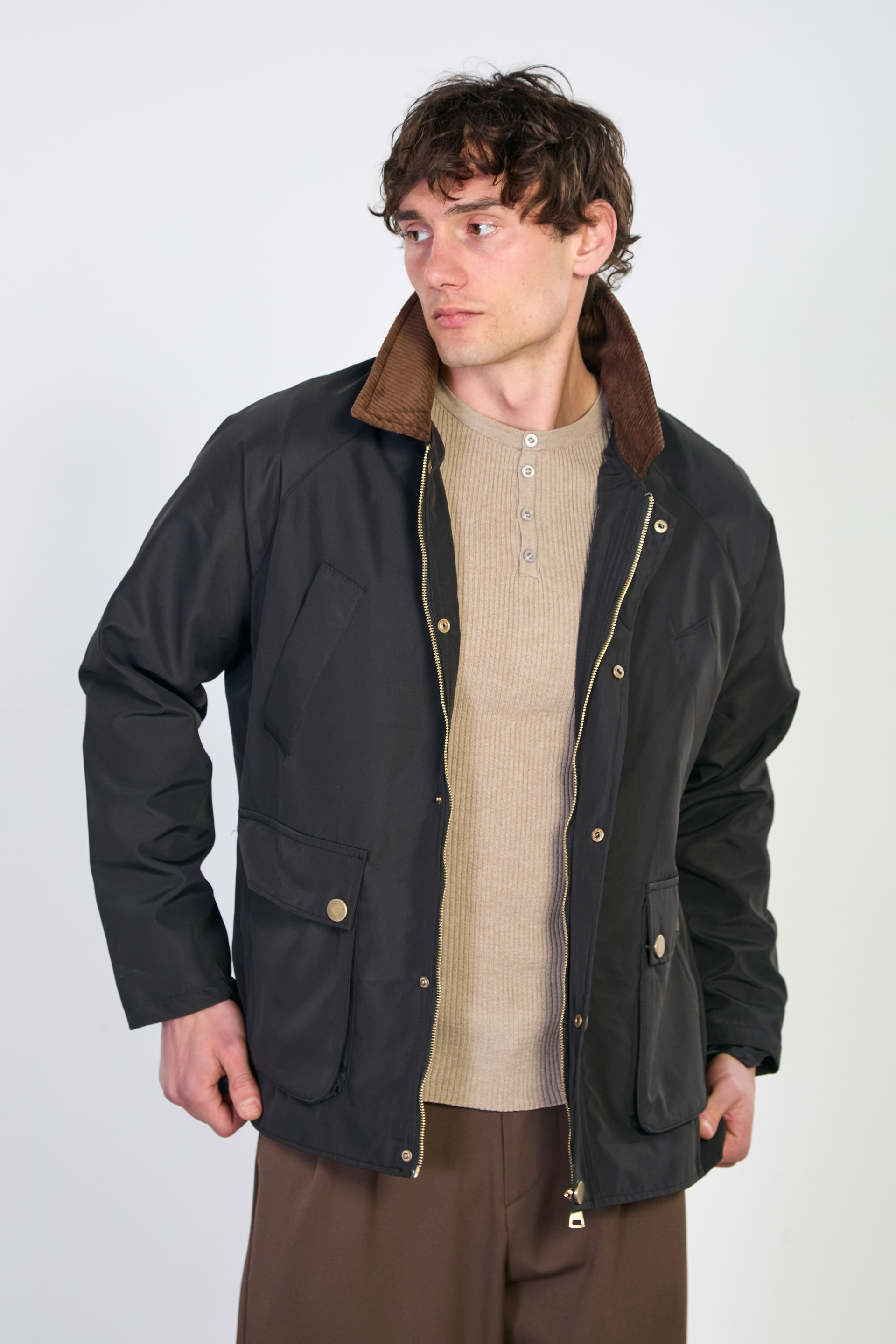 Erkek Kadife Gömlek Yaka Düğmeli Ceket - Siyah