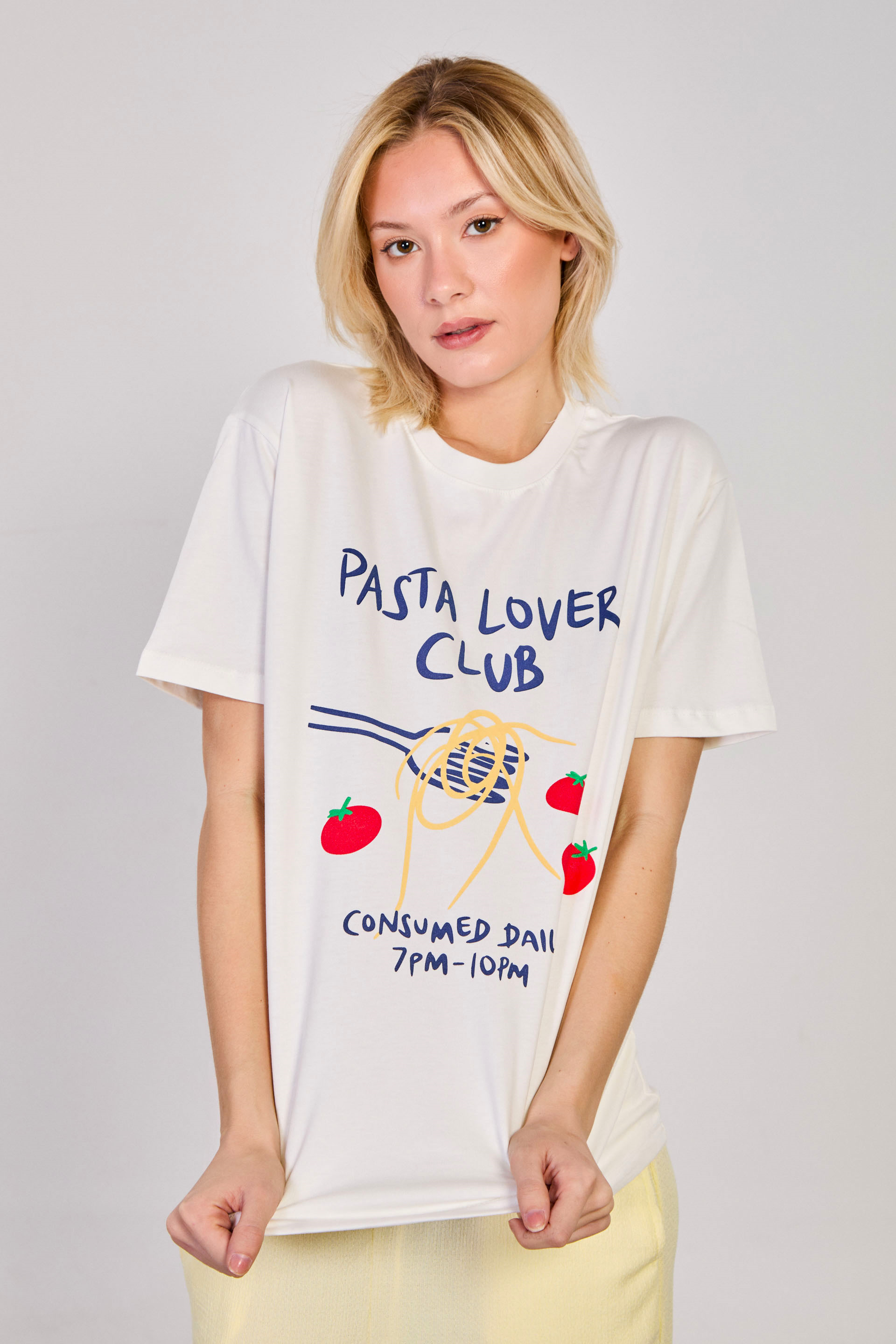 Kadın Spagetti Baskılı T-Shirt - Ekru