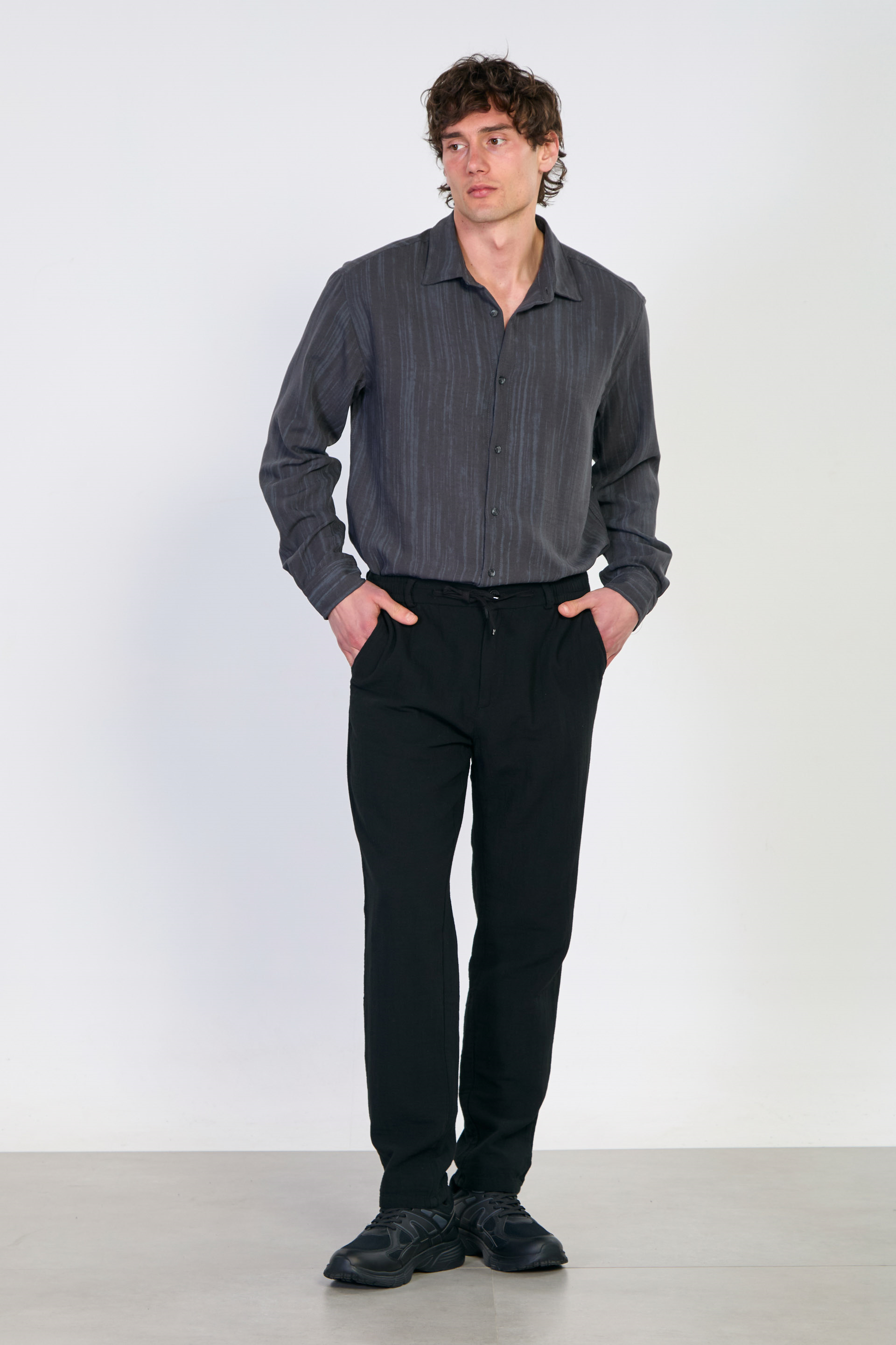 Erkek Müslin Jogger Pantolon - Siyah