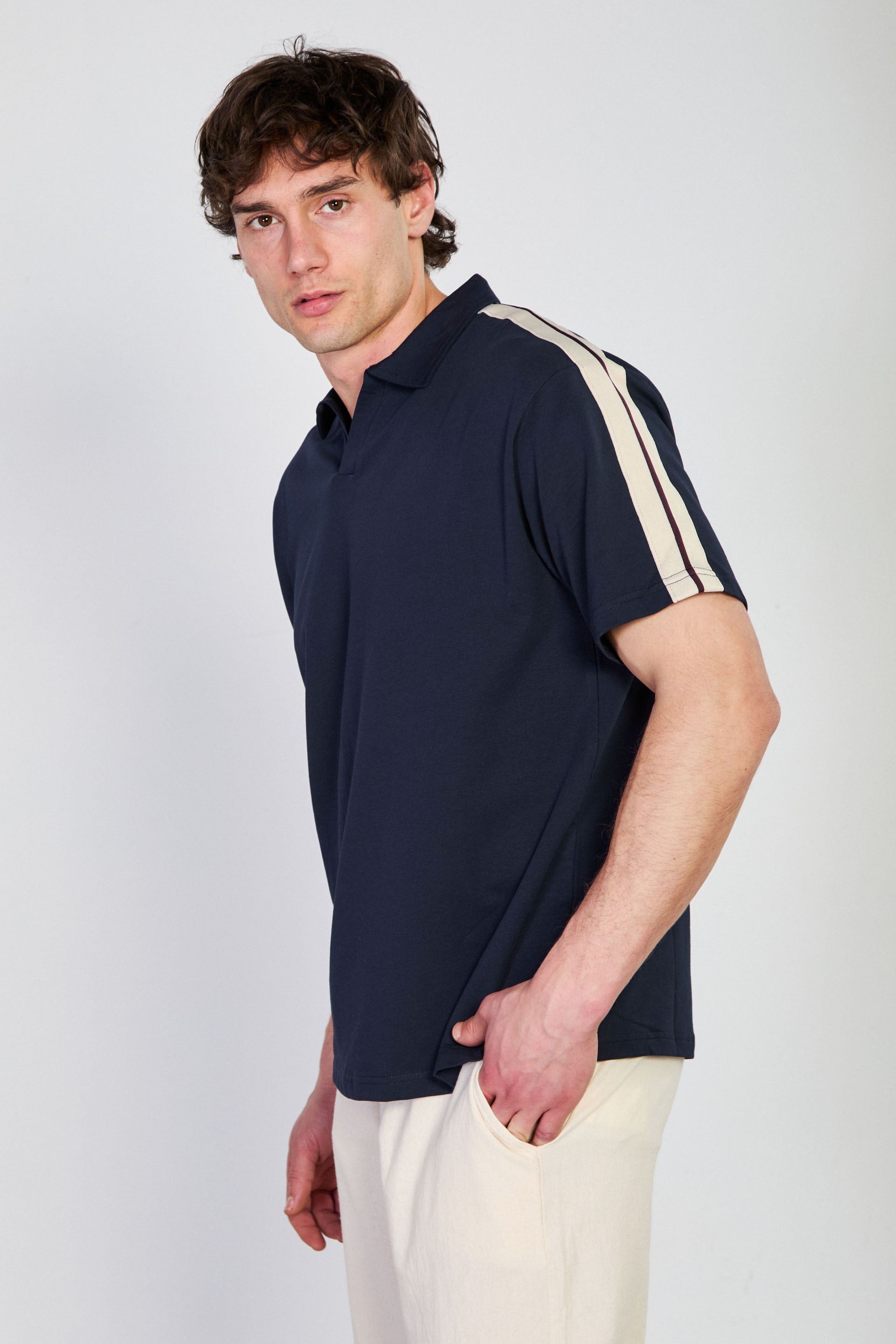 Erkek Omzu Biye Detaylı Polo Yaka T-Shirt - Lacivert