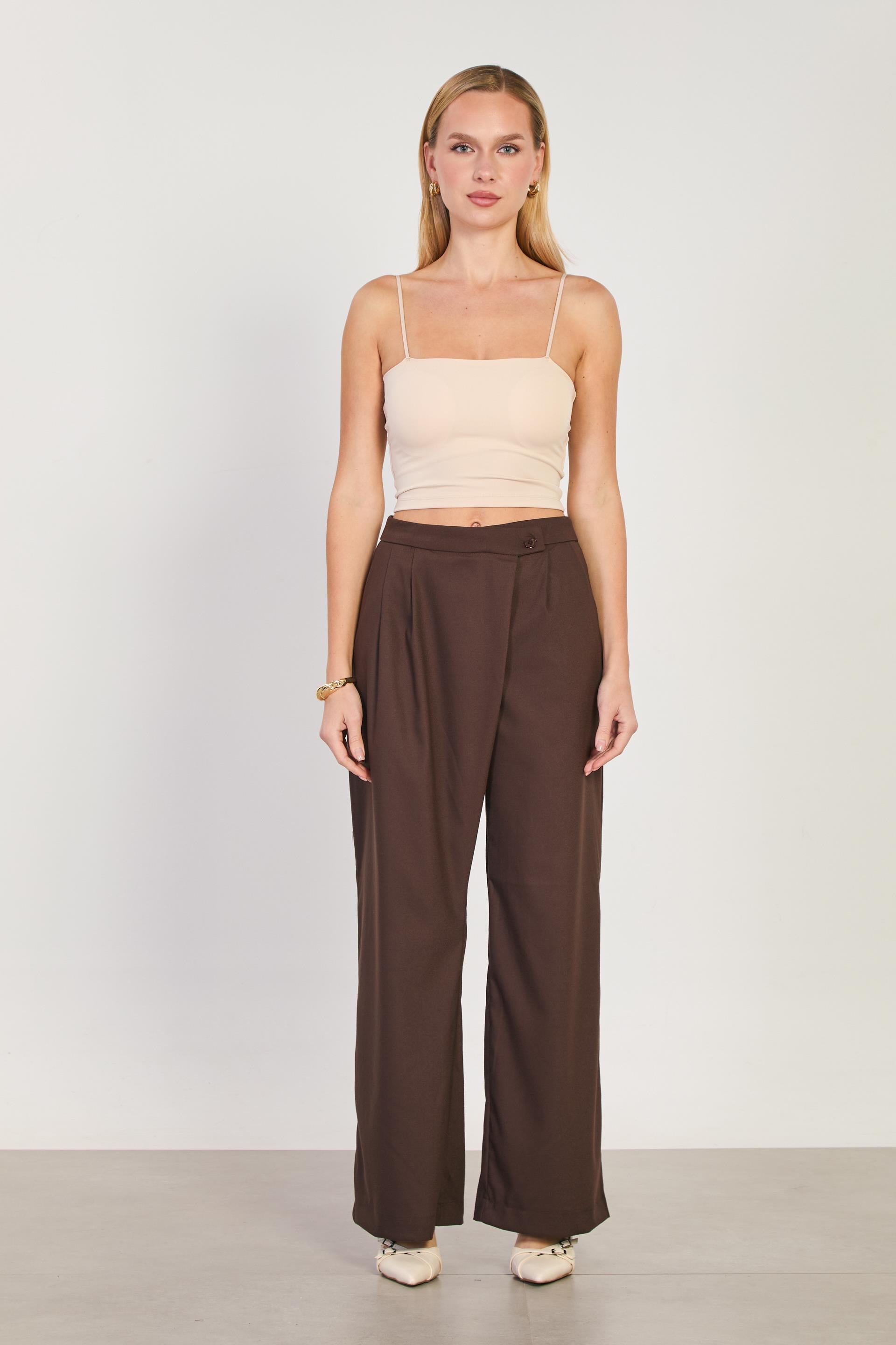 Kadın Asimetrik Palazzo Pantolon - Kahve