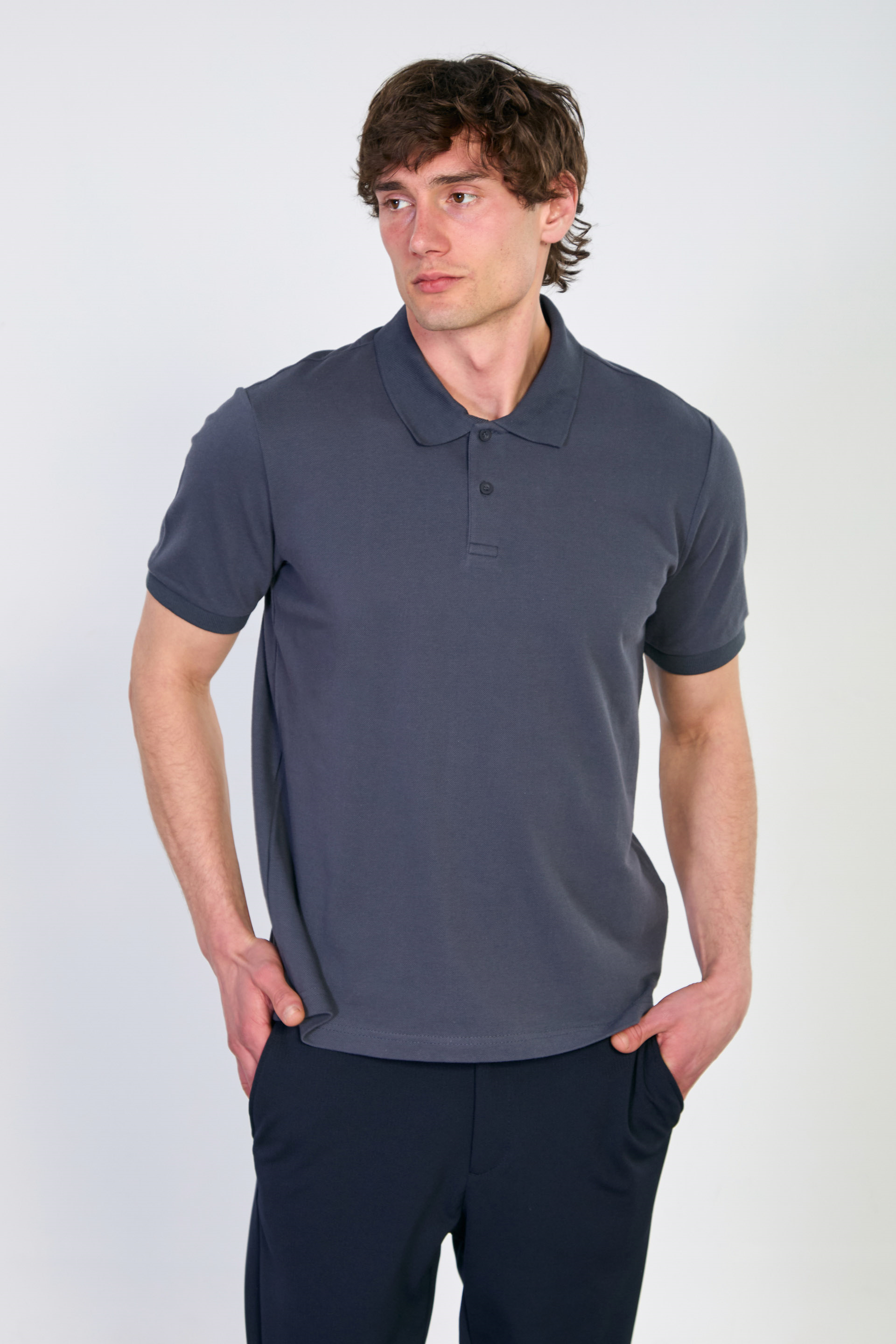 Erkek Polo Yaka Pike T-Shirt - Antrasit