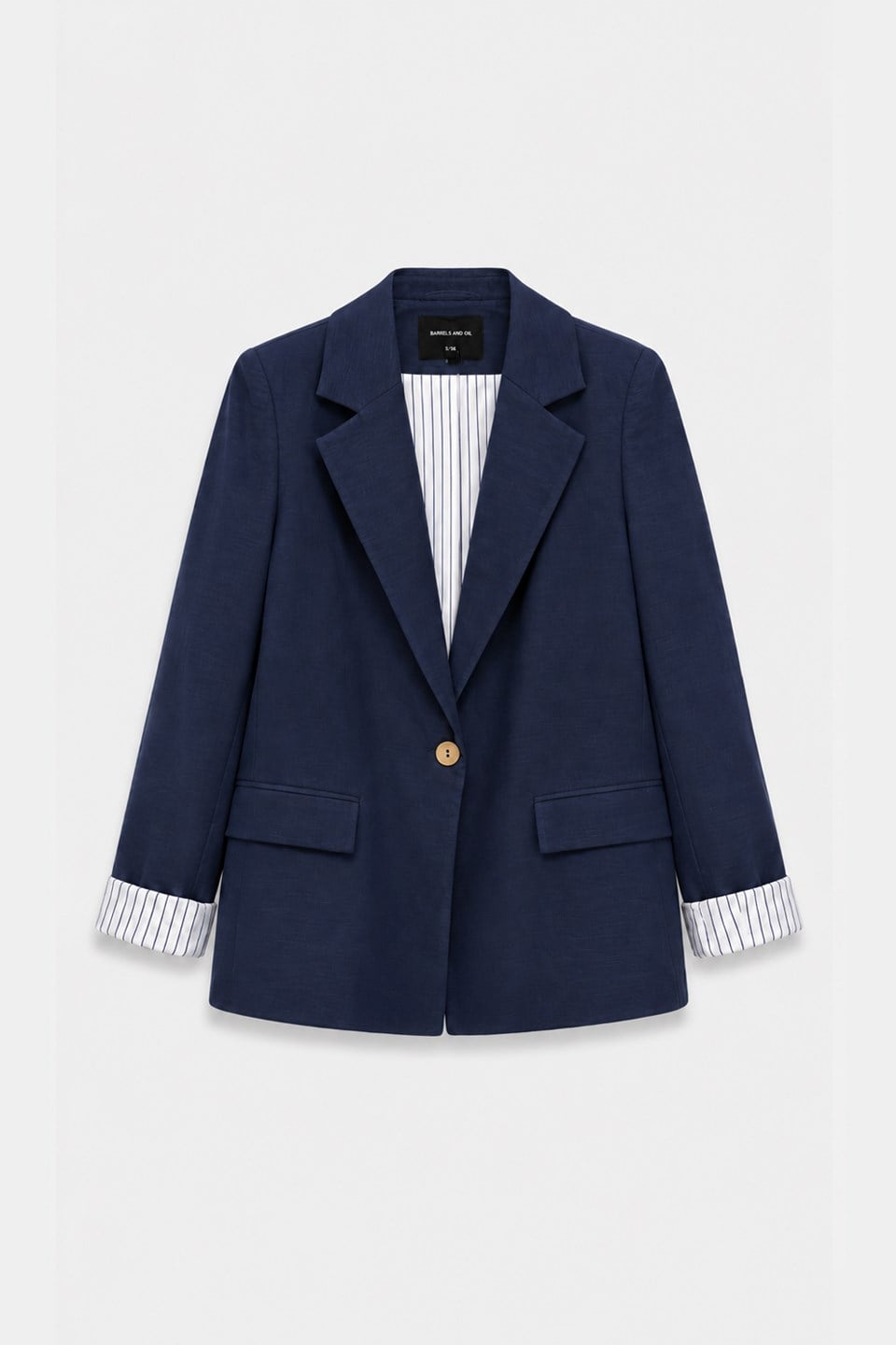 Kadın Kolları Çizgili Düğmeli Blazer Ceket - Lacivert