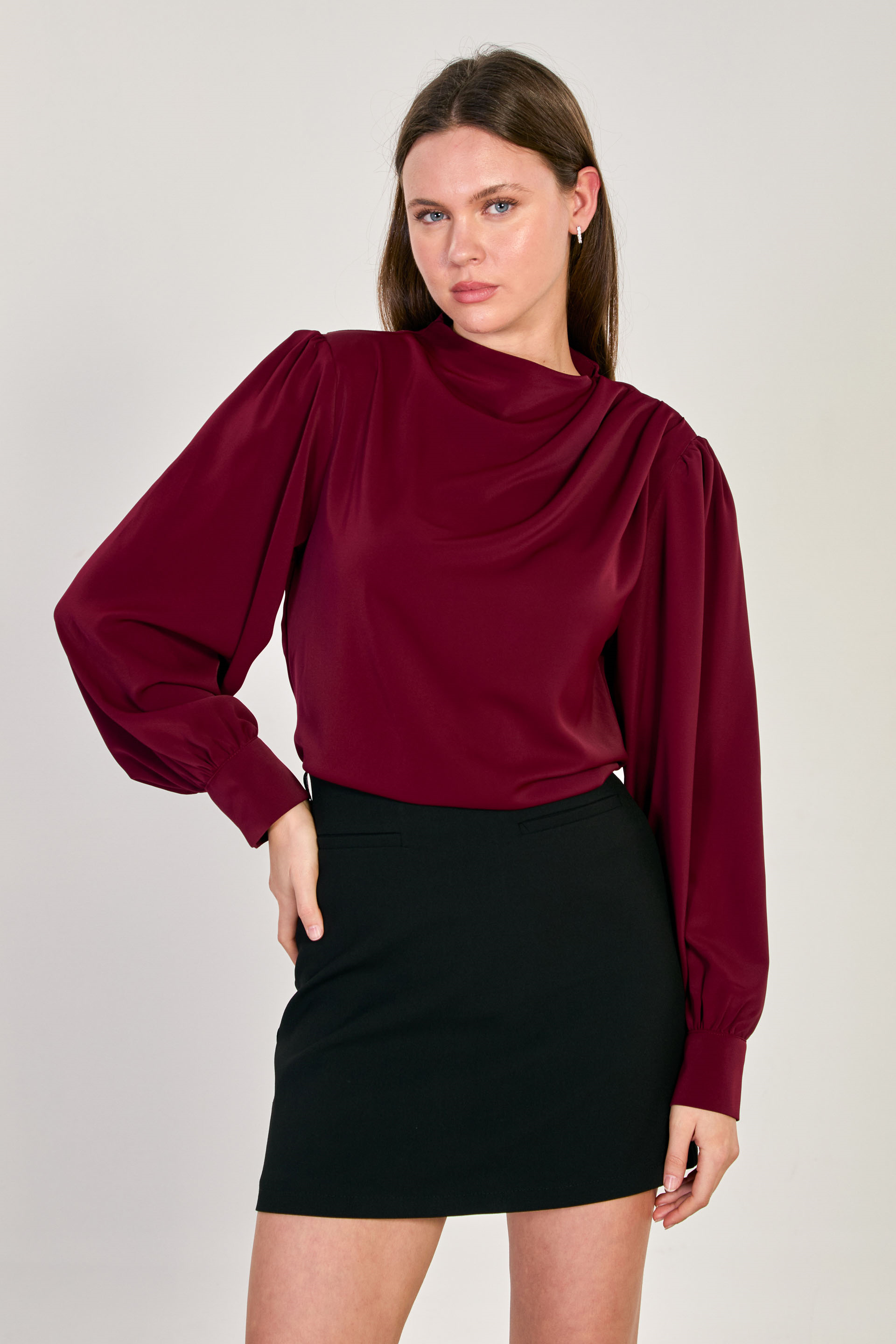 Kadın Vatkalı Balon Kol Bluz - Bordo