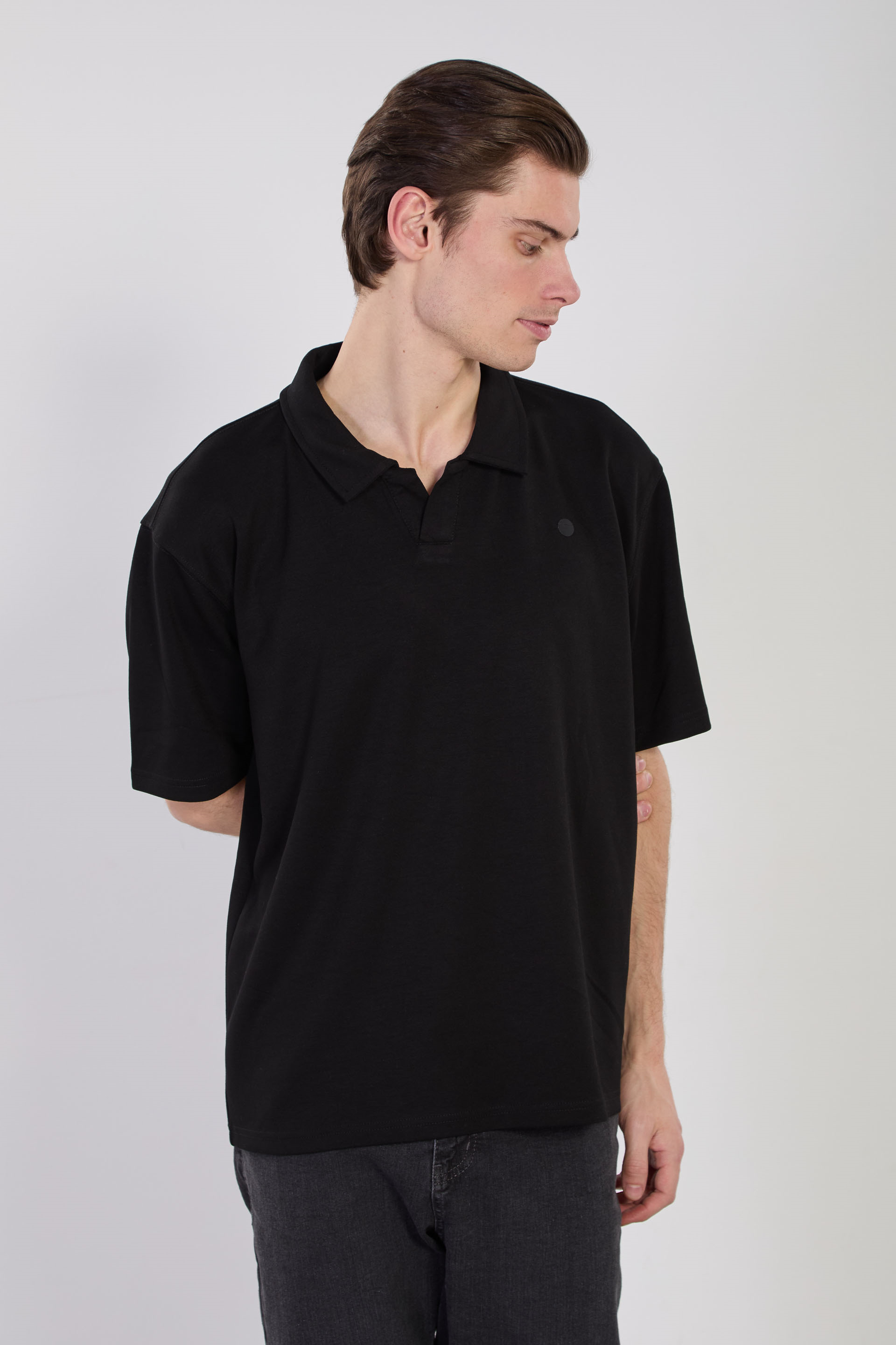 Erkek Yarım Patlı Polo Yaka T-Shirt - Siyah