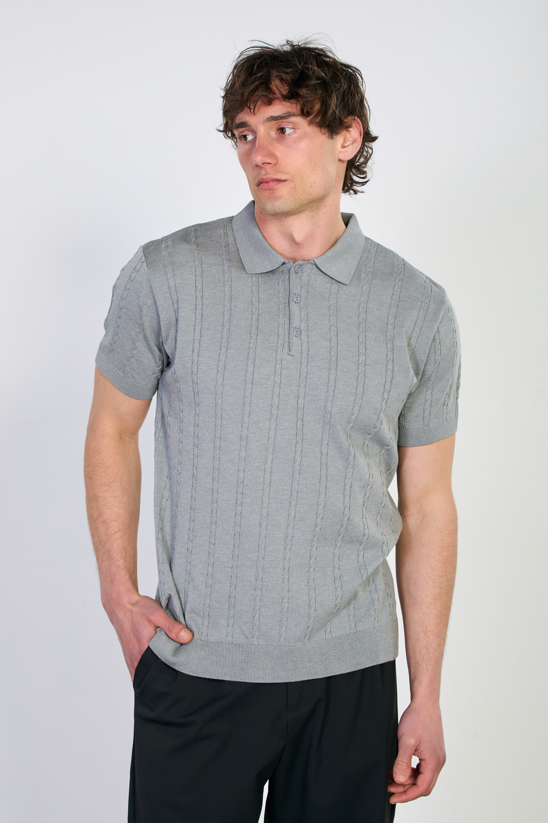 Erkek Düğmeli Polo Yaka Triko T-Shirt - Gri