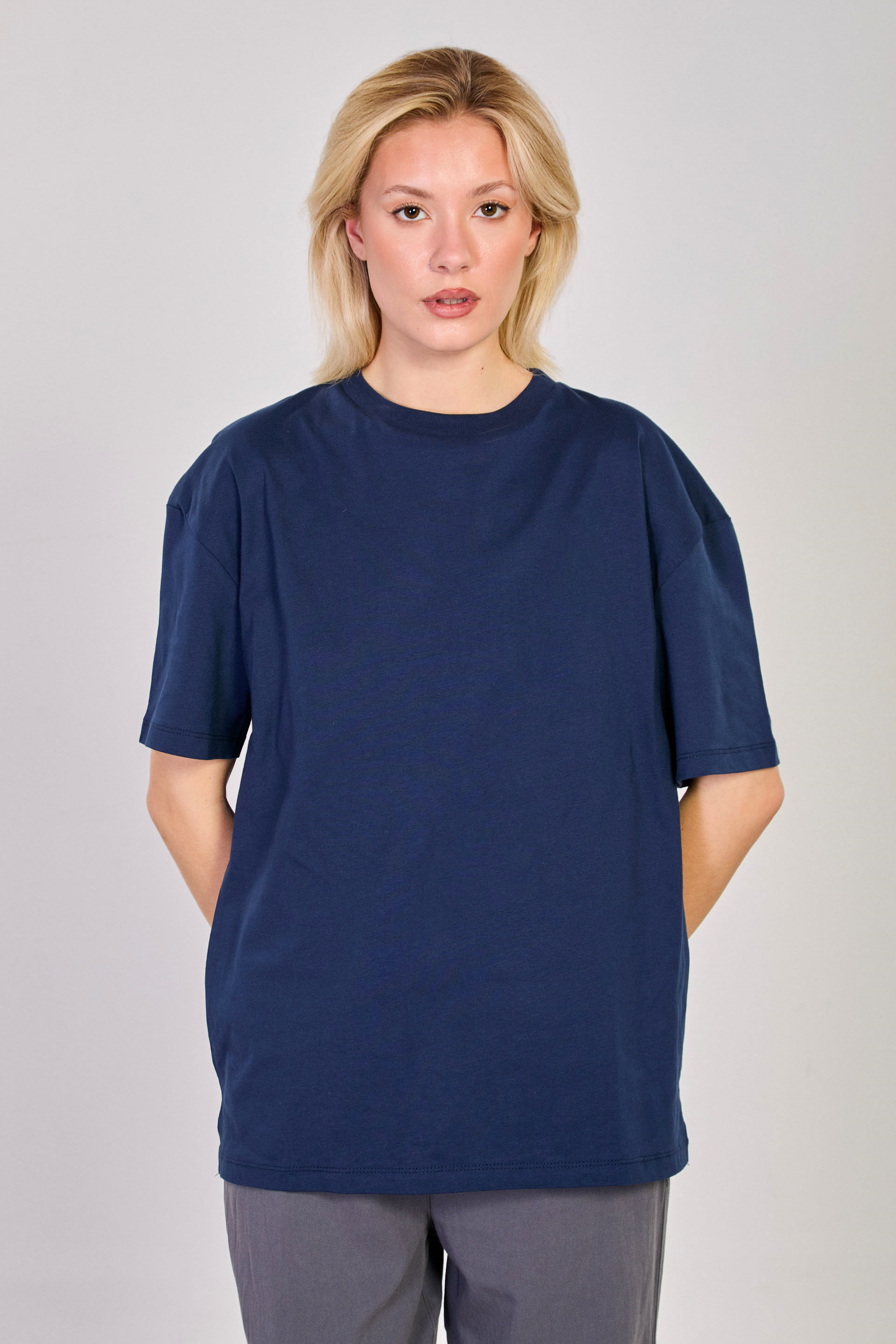 Yaka Bisiklet Yaka Yanı Yırtmaçlı Basic T-Shirt -  Lacivert