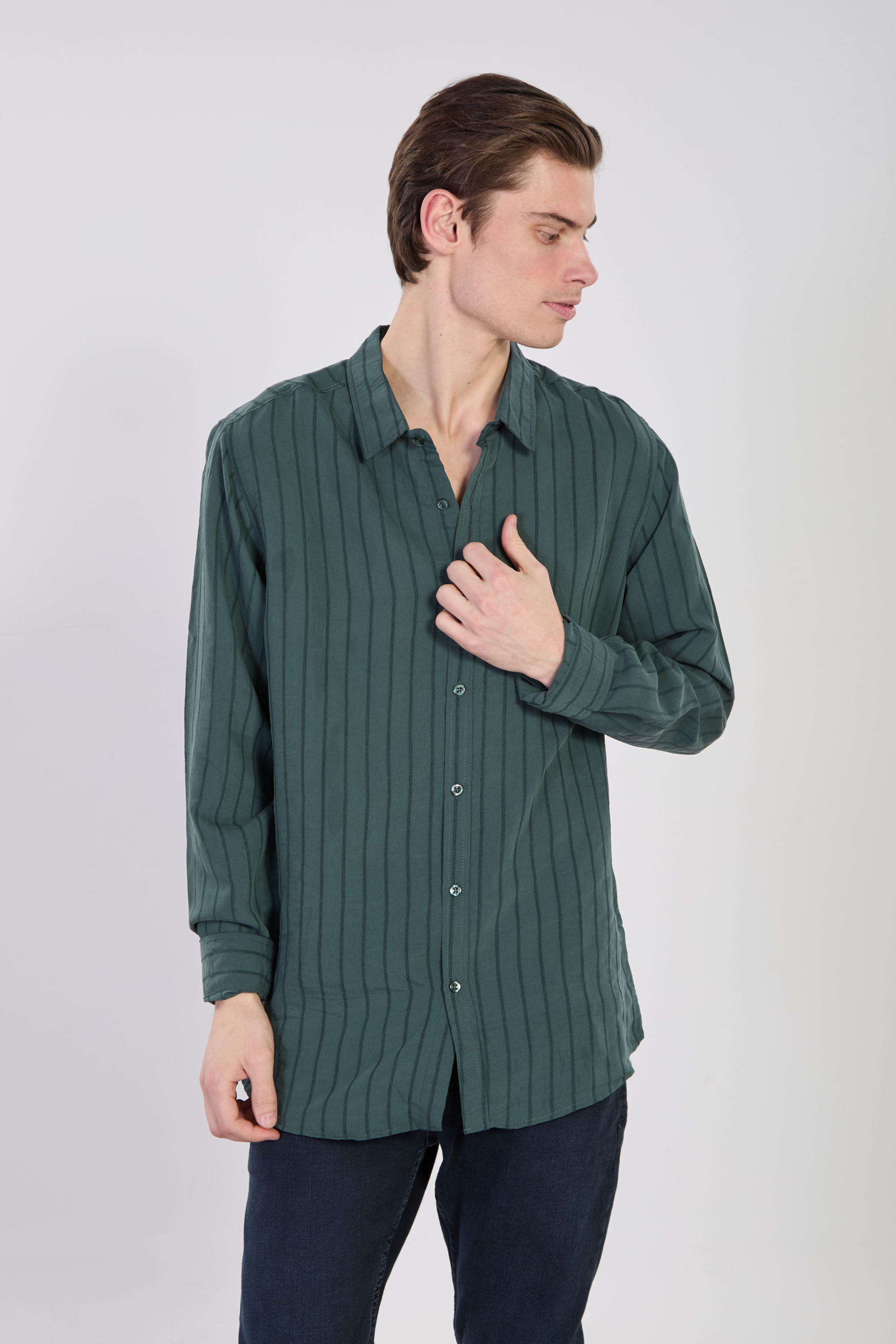 Erkek Çizgili Gömlek - Yeşil