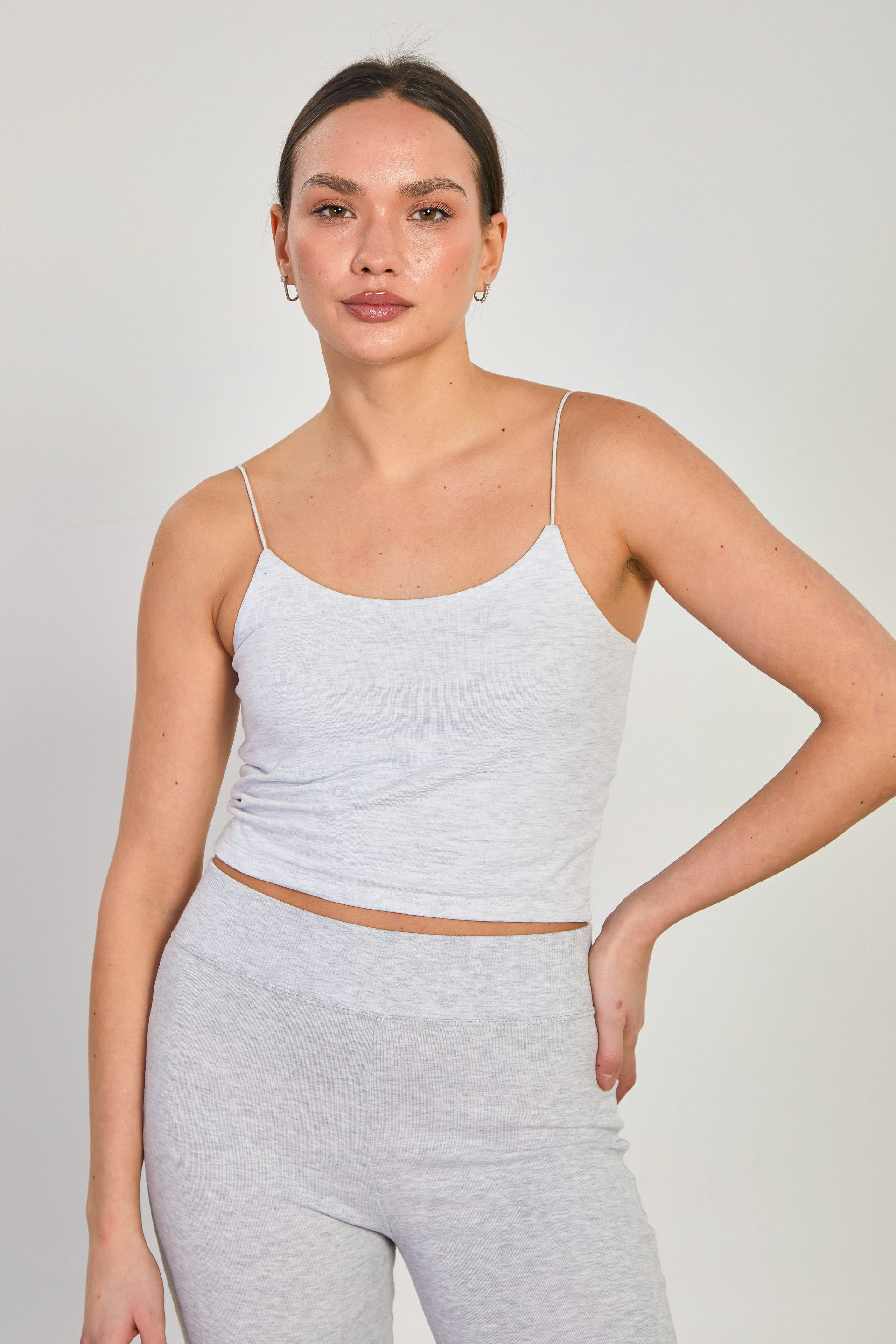 Kadın İp Askılı Crop Atlet - Kar Melanj