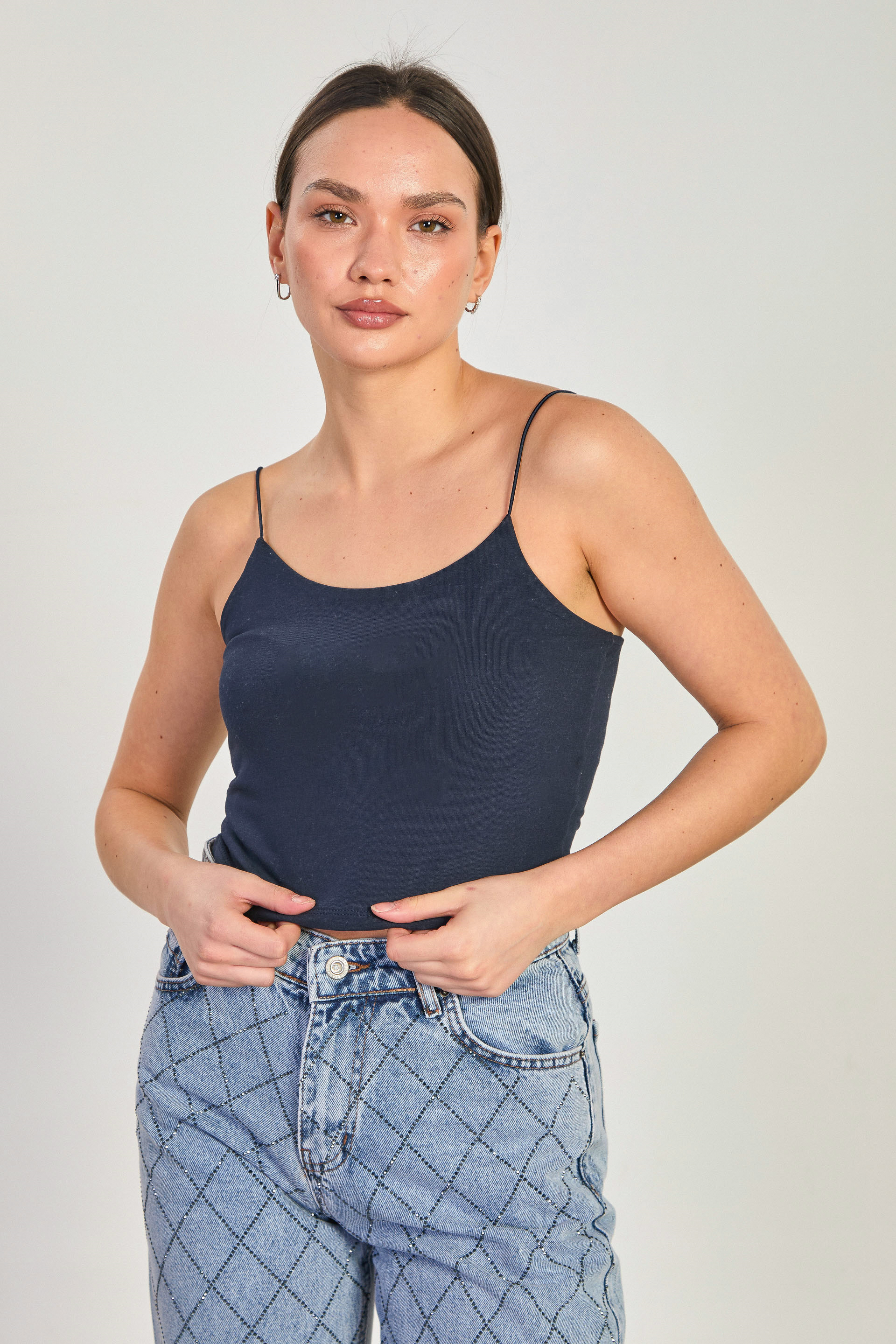 Kadın İp Askılı Crop Atlet - Lacivert