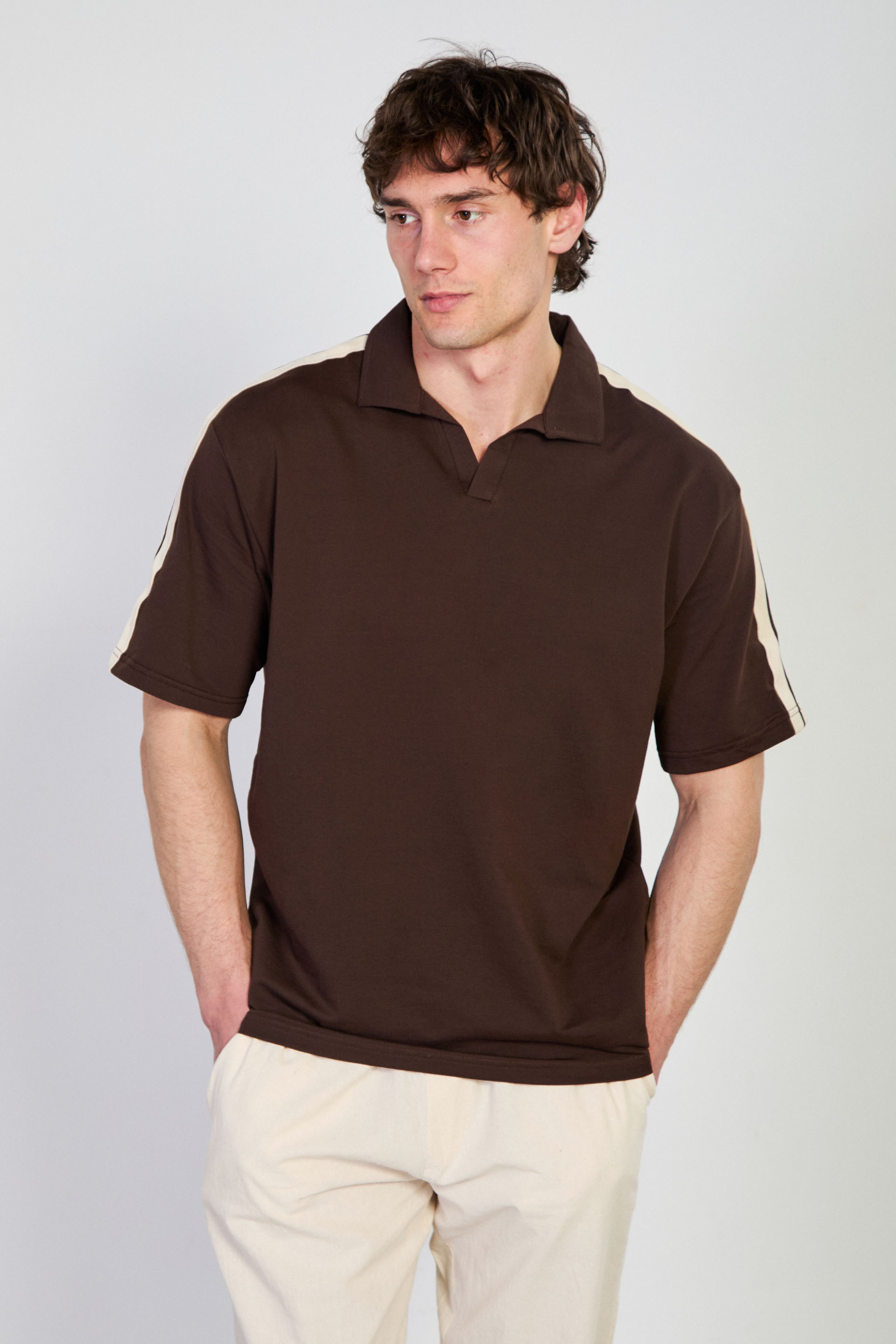 Erkek Omzu Biye Detaylı Polo Yaka T-Shirt - Kahve