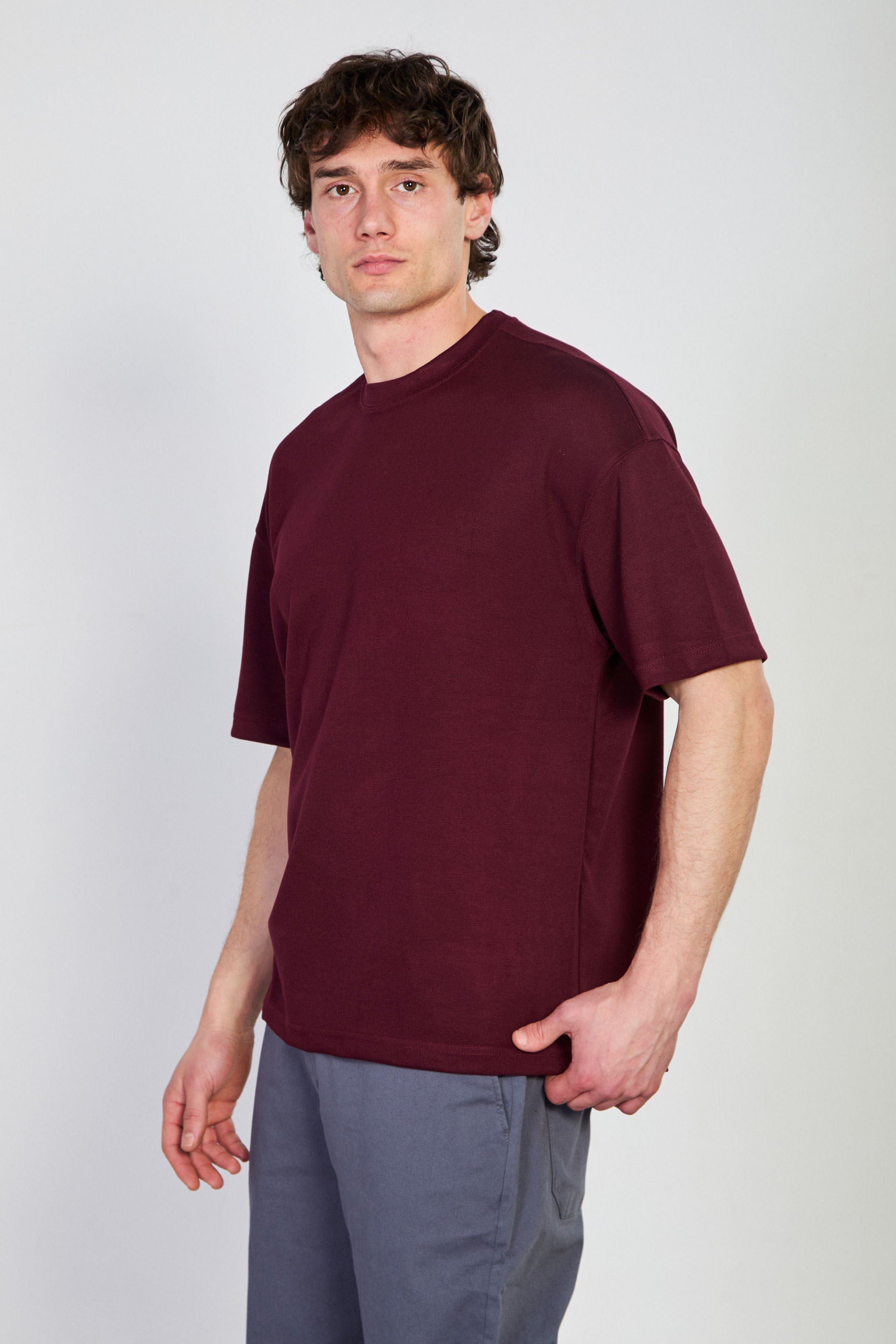 Erkek Bisiklet Yaka Regular Fit T-Shirt - Bordo