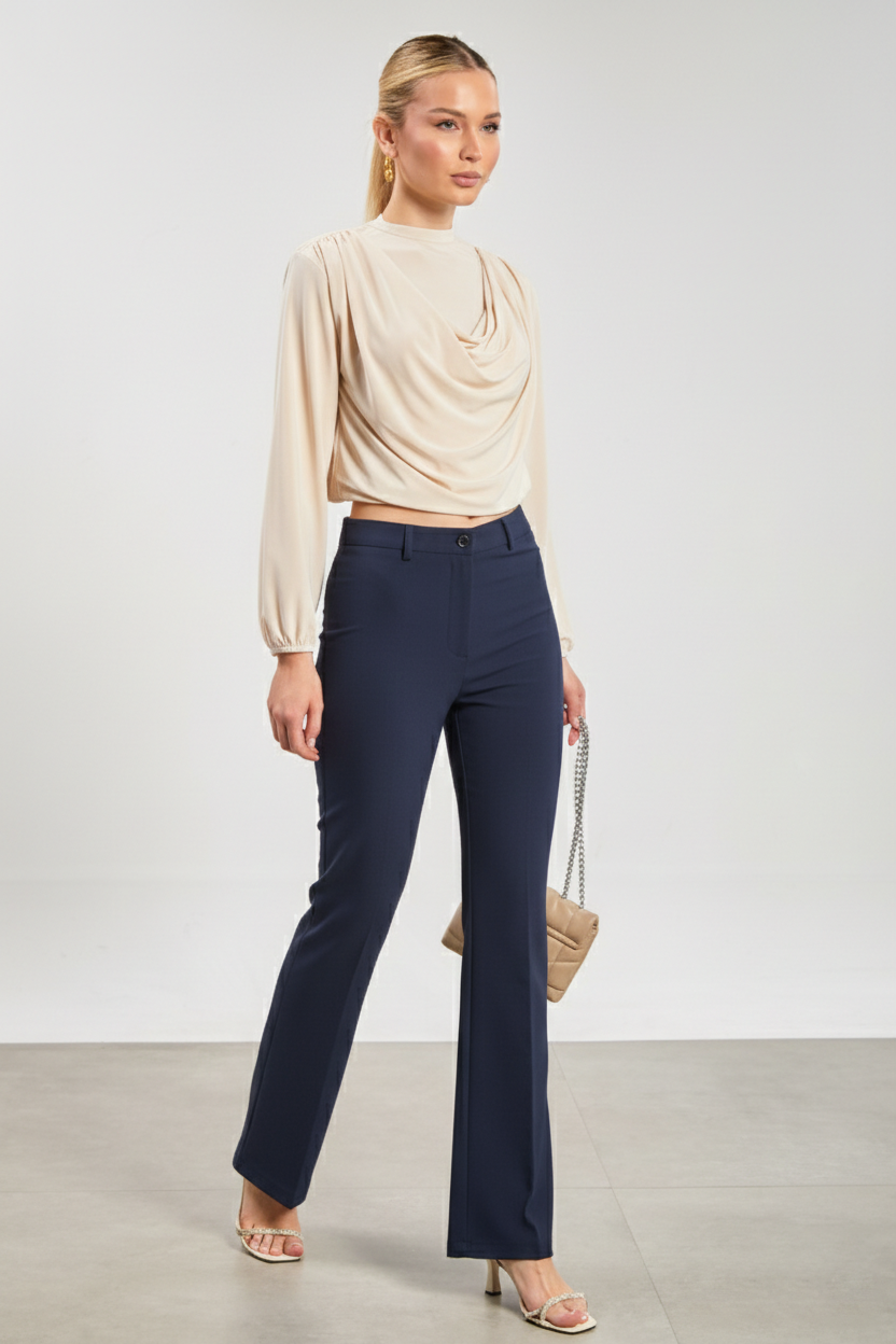 Kadın İspanyol Paça Kumaş Pantolon - Lacivert