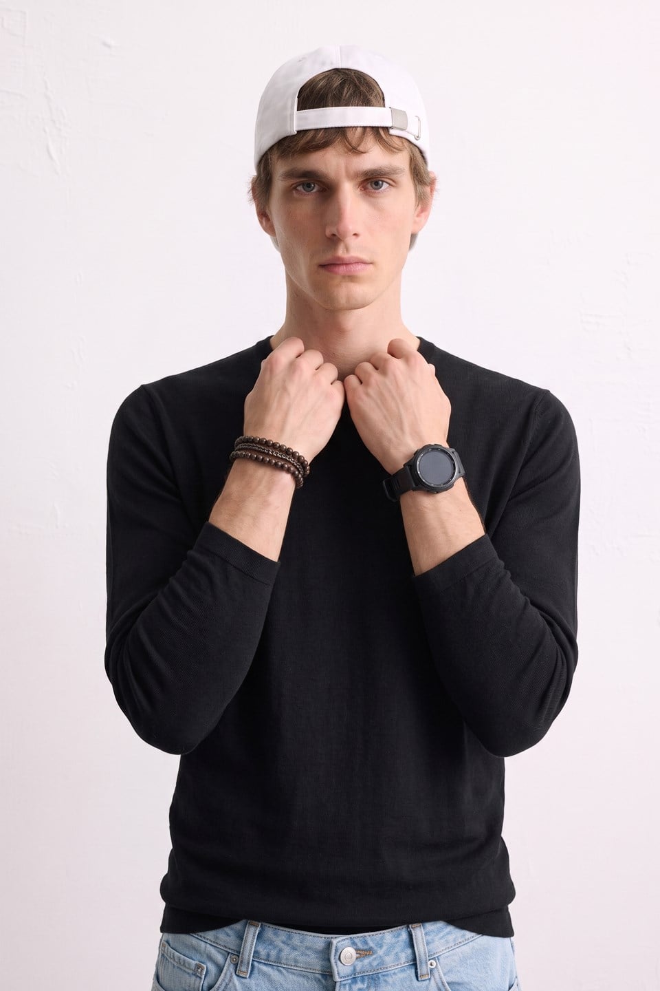 Erkek Bisiklet Yaka İnce Sweatshirt 5074 - Siyah