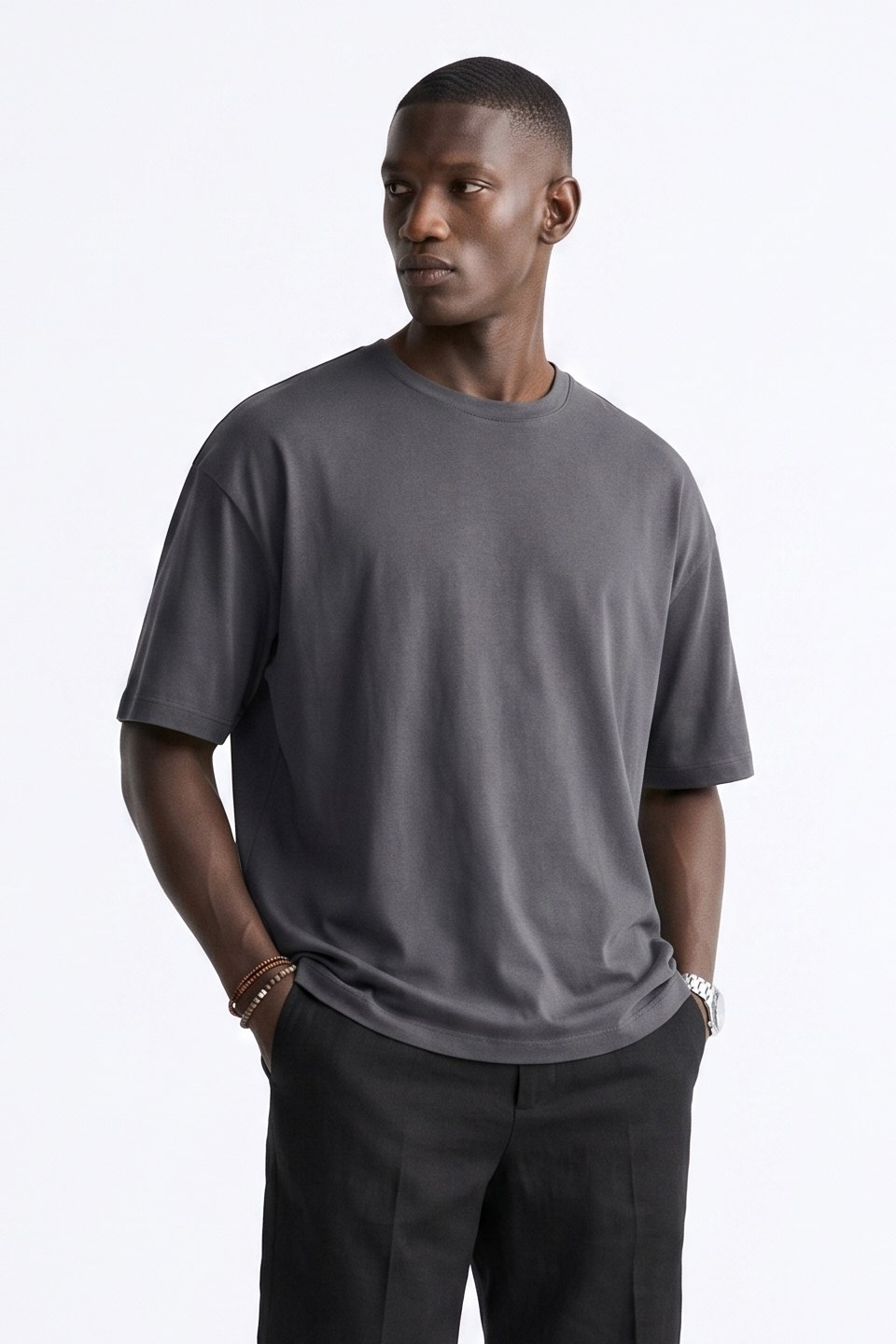 Erkek Oversize Kesim T-Shirt - Füme