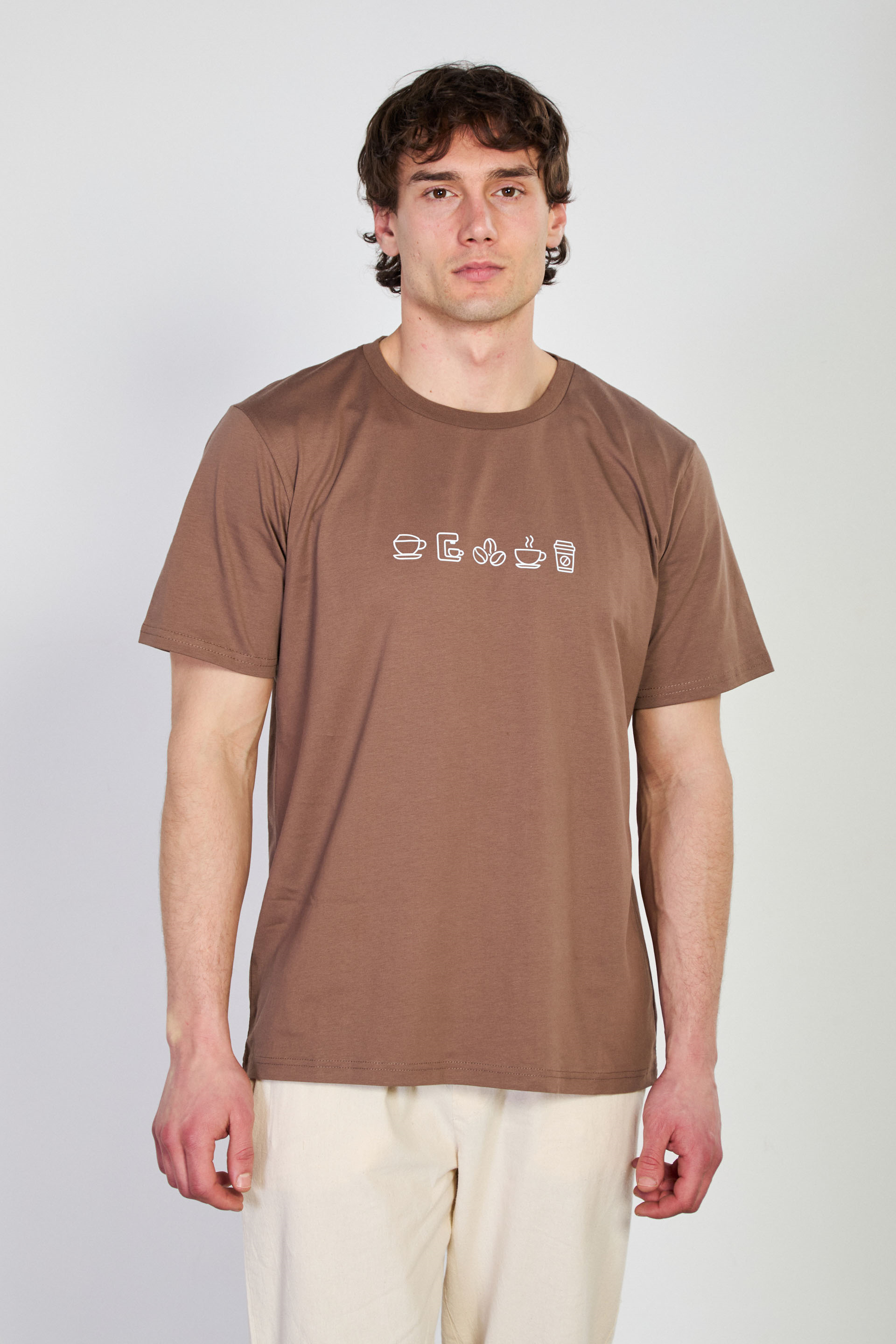 Erkek Coffee Baskılı T-Shirt - Kakao