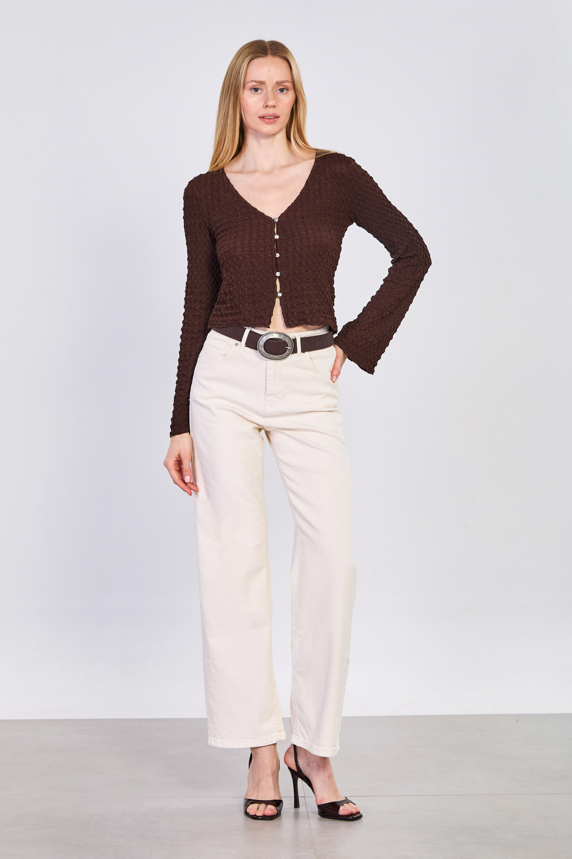 Kadın J92 Kemerli Straight Jean Pantolon - Ekru