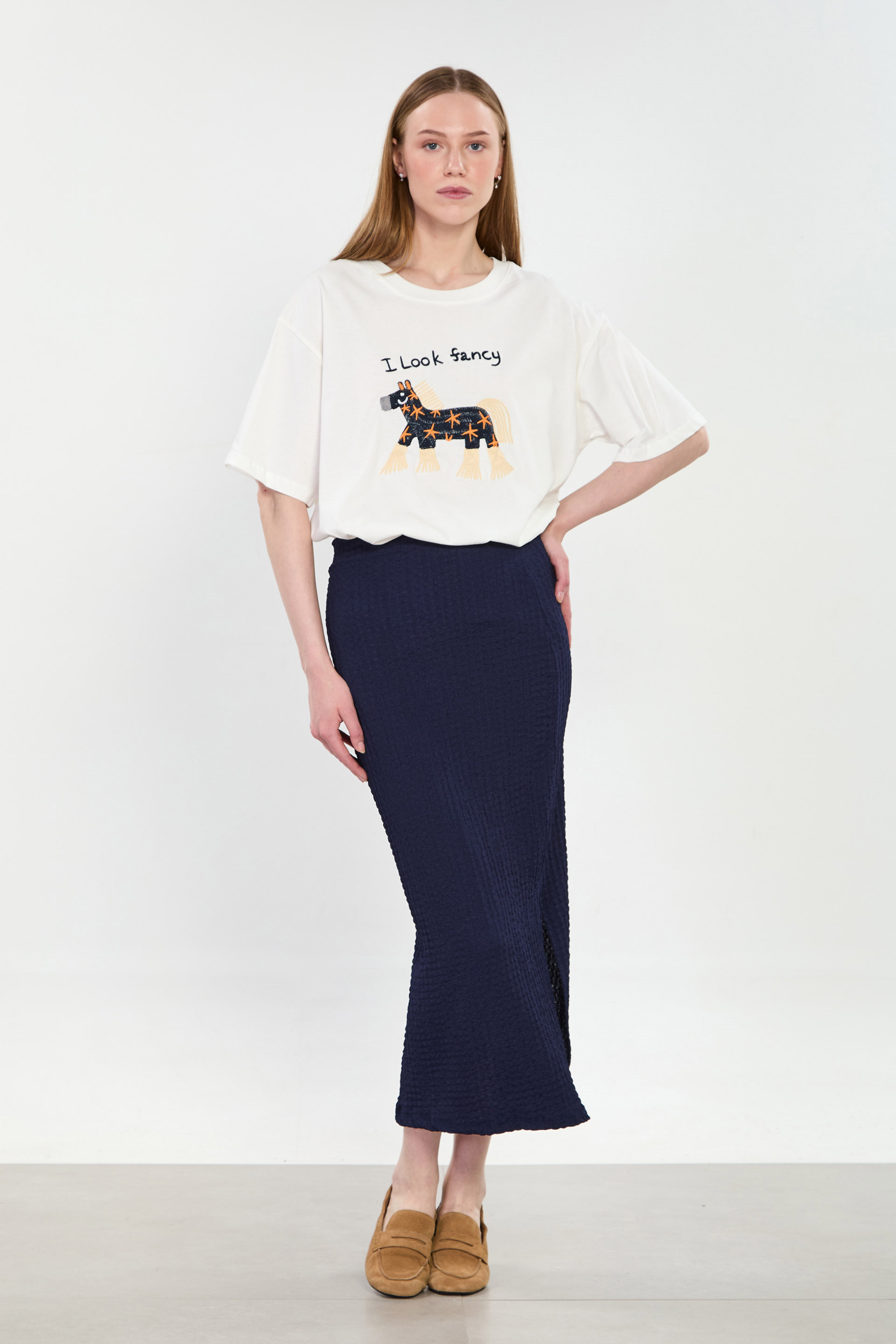 Kadın Yanı Yırtmaçlı Bubble Etek - Lacivert