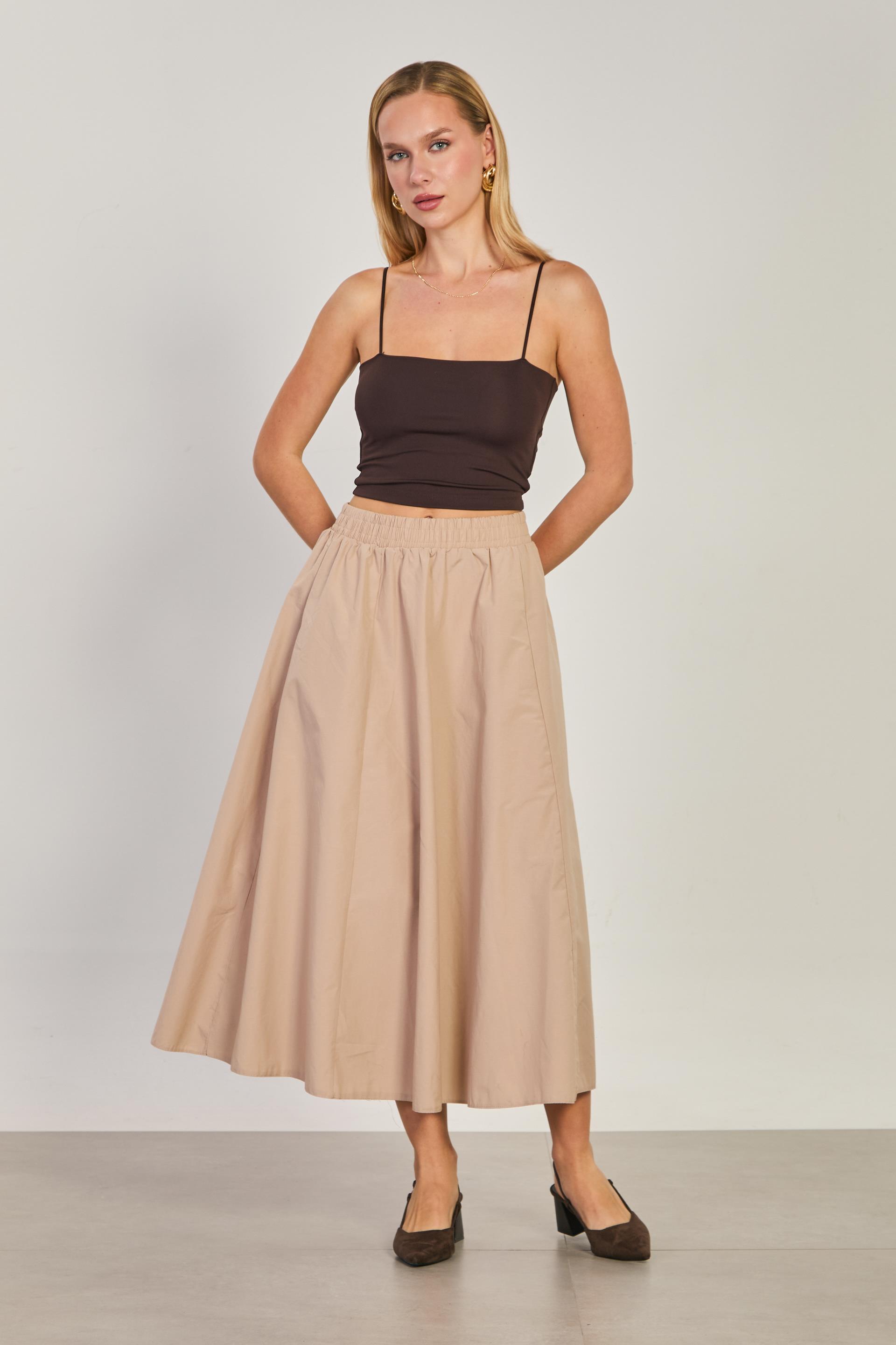 Kadın Beli Lastikli Etek - Taş