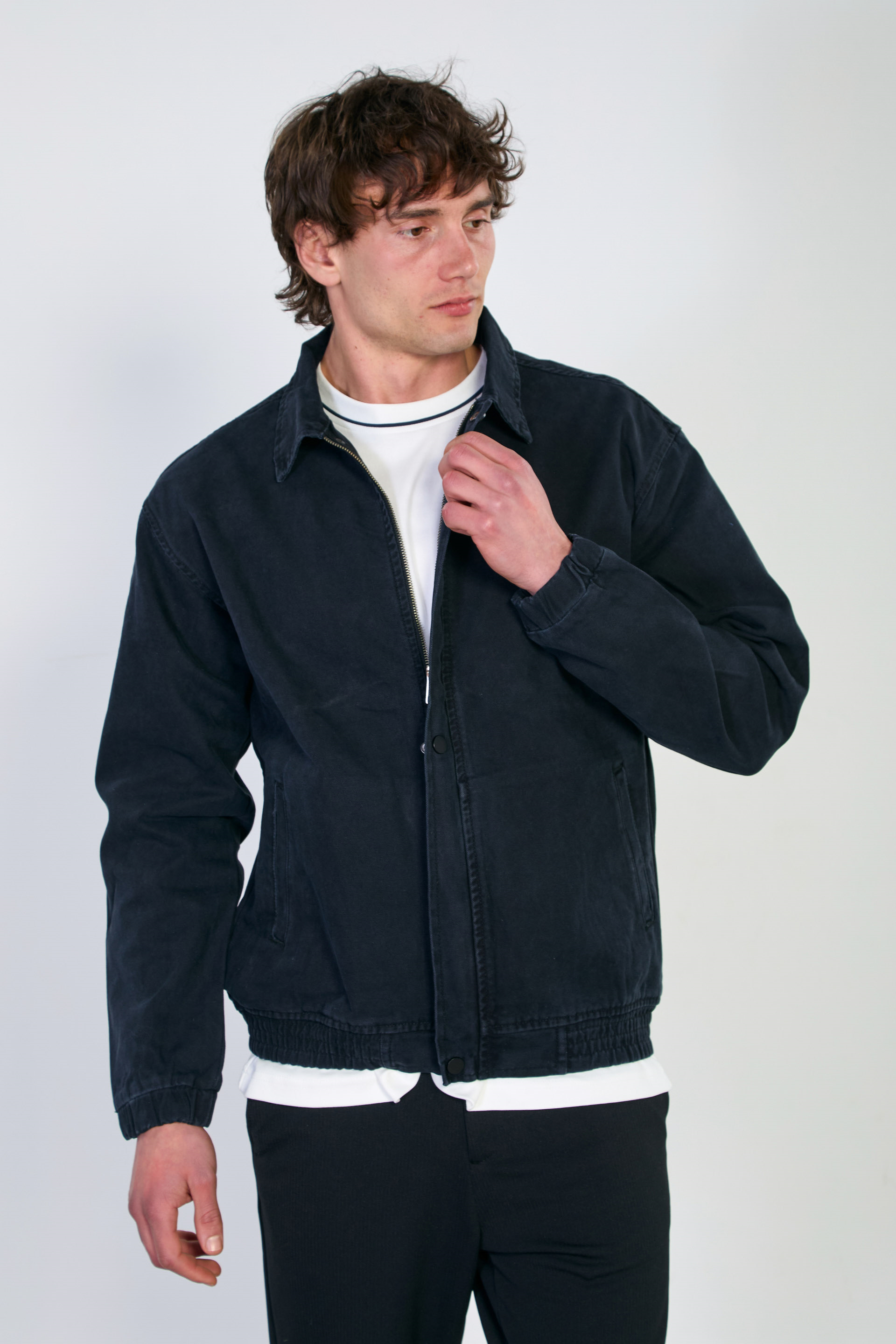 Erkek Polo Yaka Çıtçıtlı Beli Lastikli Ceket - Siyah