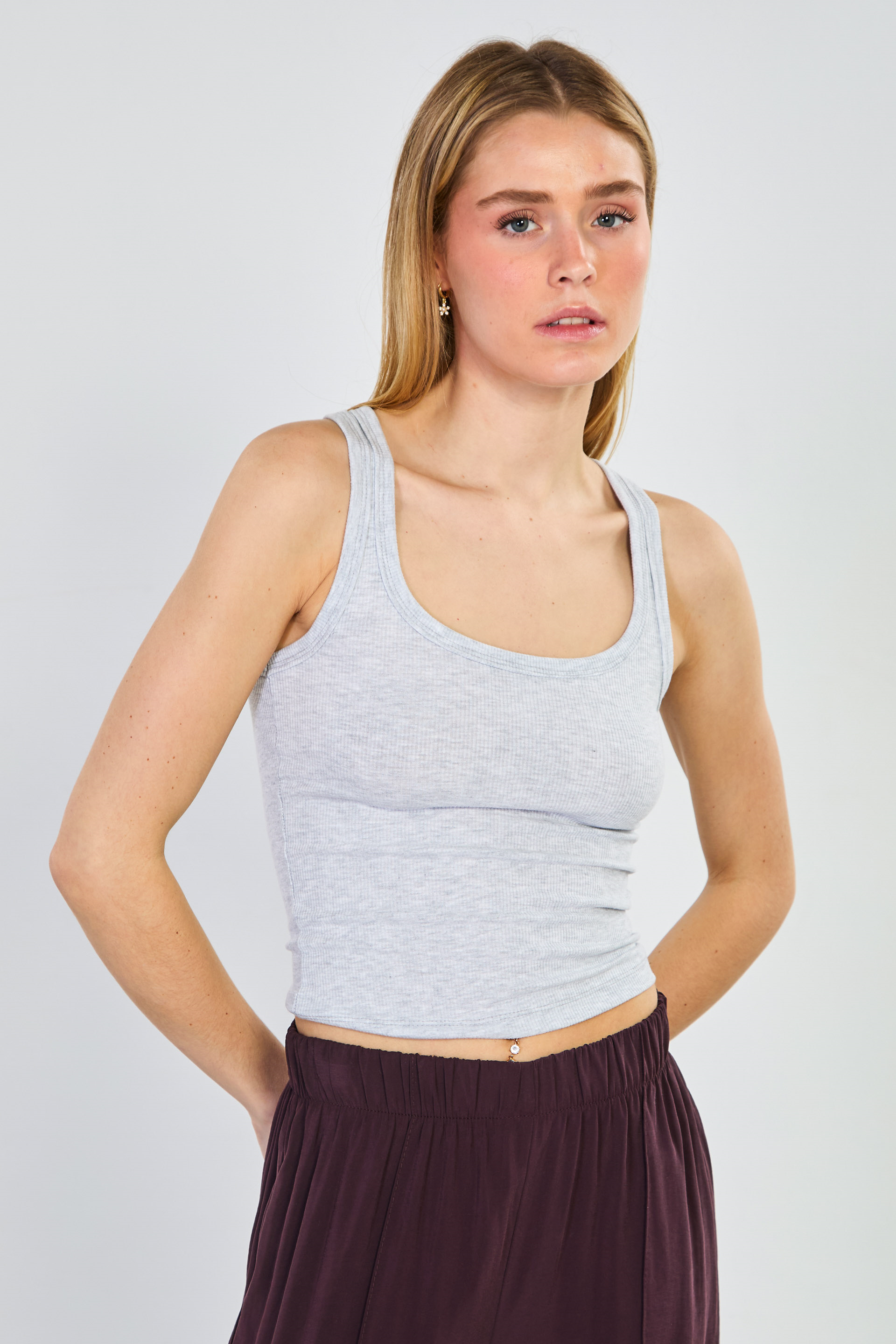 Kadın Kalın Askılı Body - Kar Melanj