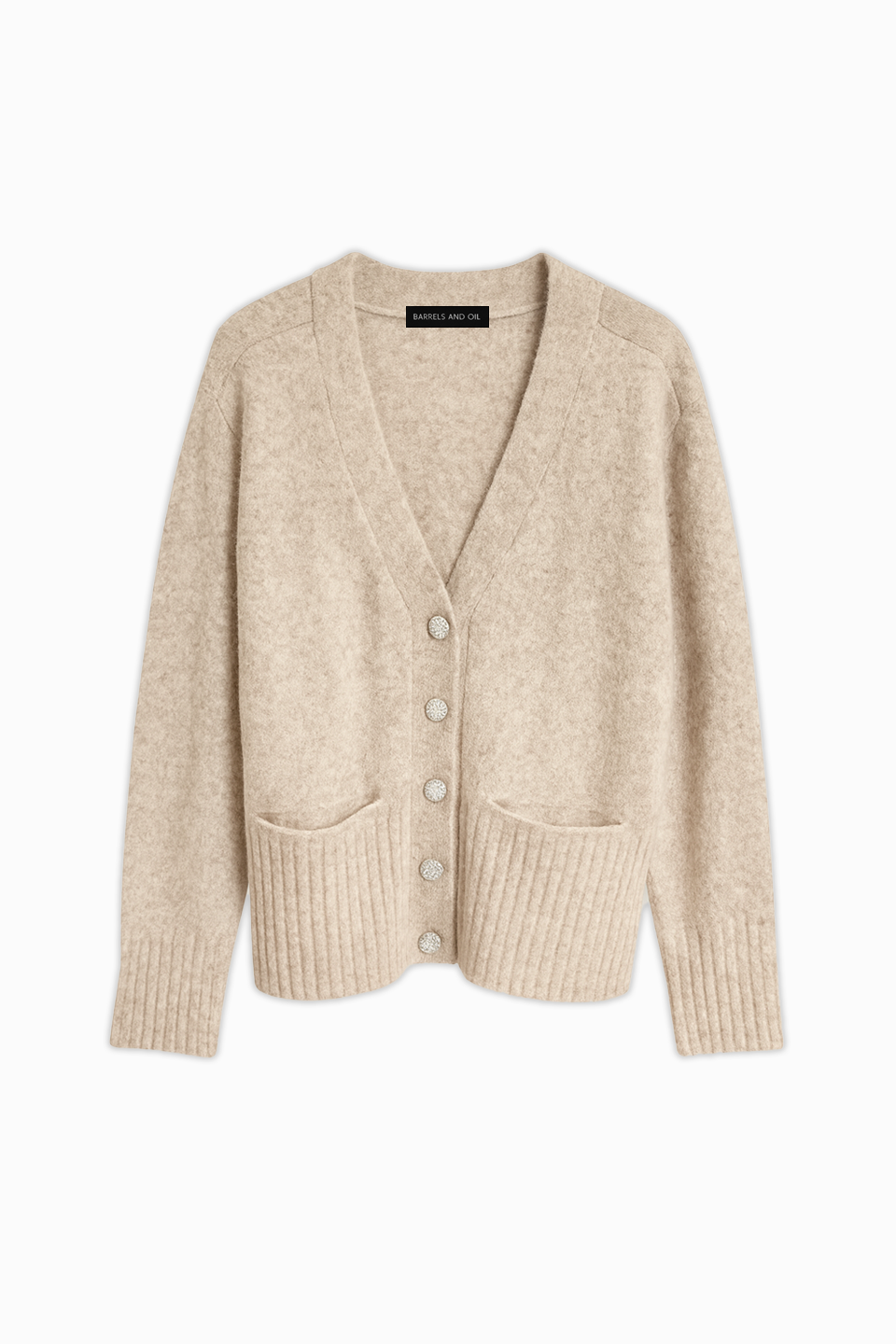 Kadın Çift Cepli Düğmeli Triko Hırka - Taş