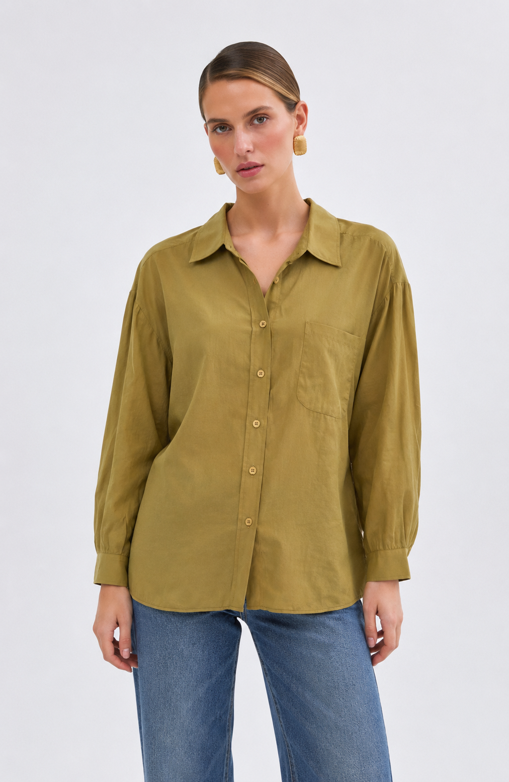 Kadın Oversize Modal Gömlek - Haki