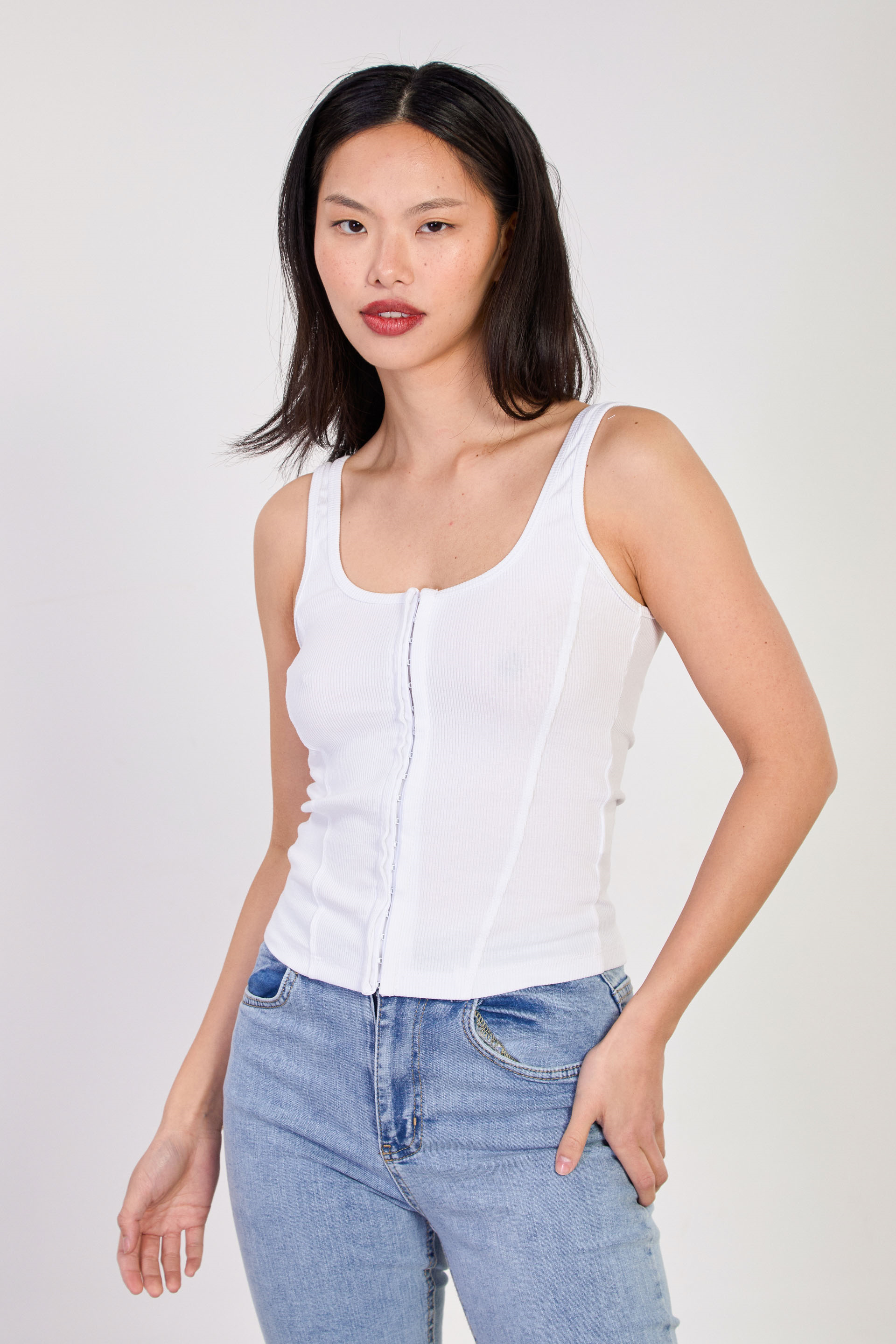 Kadın Kalın Askılı Korseli Body - Beyaz