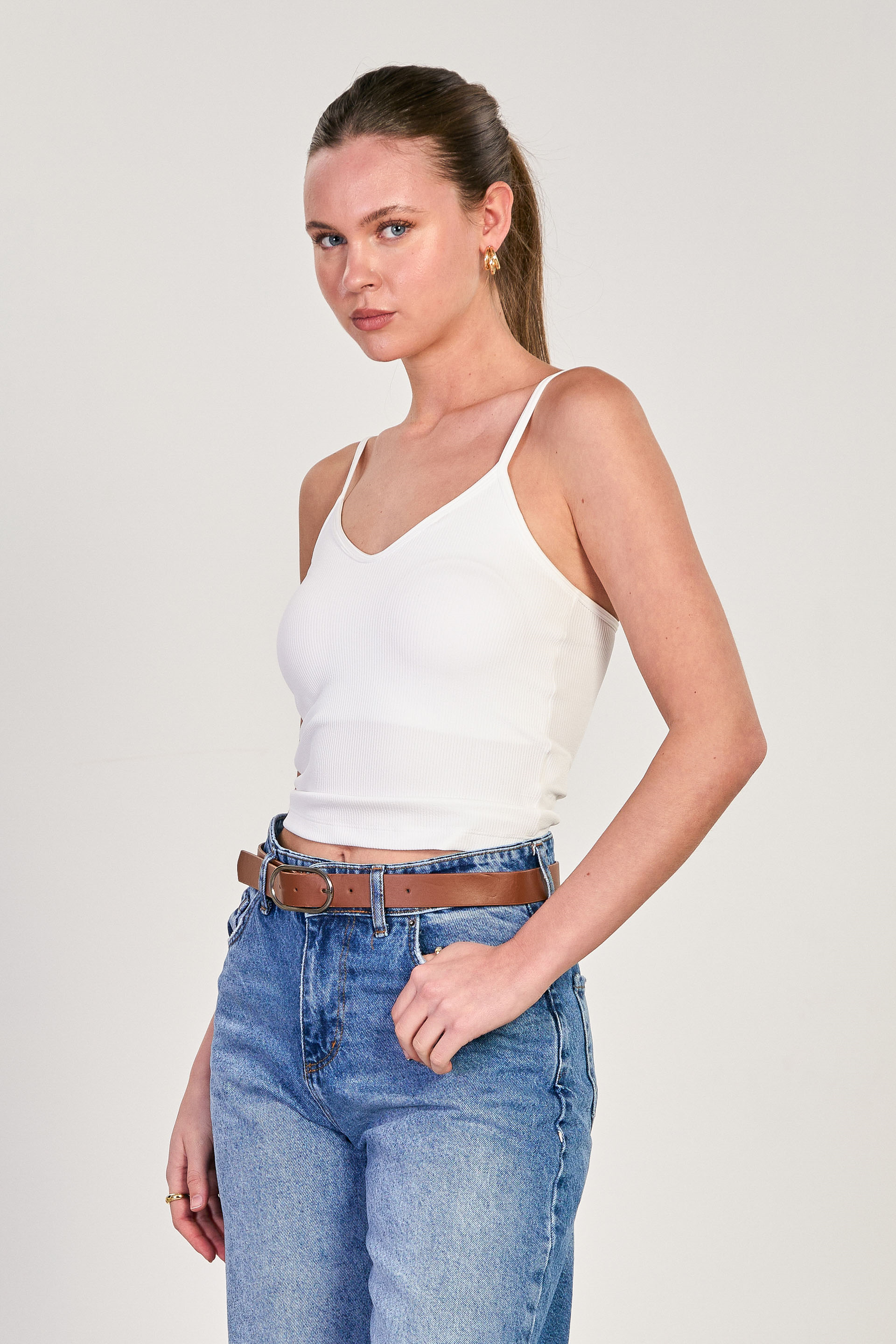 Kadın Fitilli Göğüs Pedli İp Askılı Atlet - Ekru