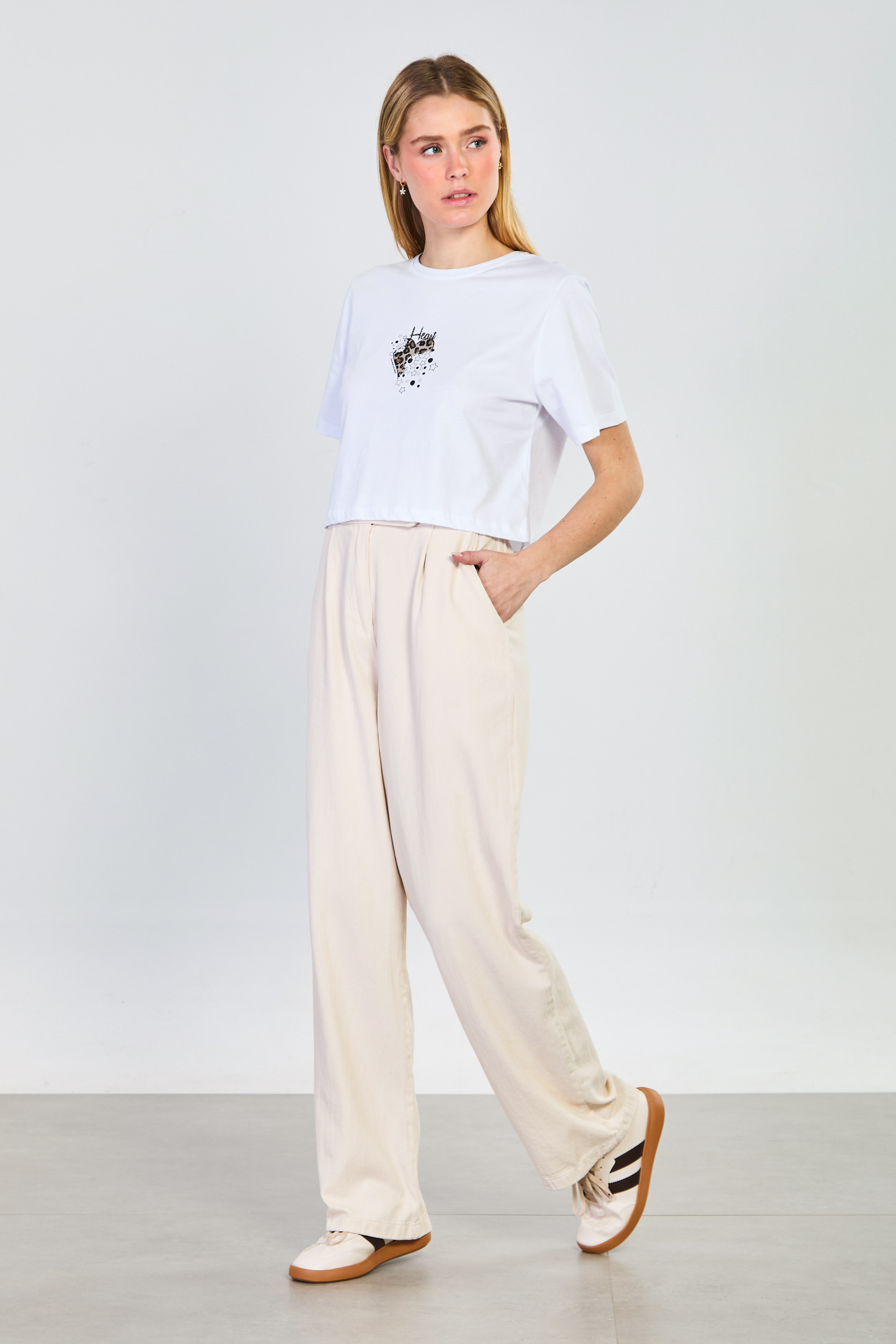 Kadın Beli Cırtlı Palazzo Pantolon - Taş