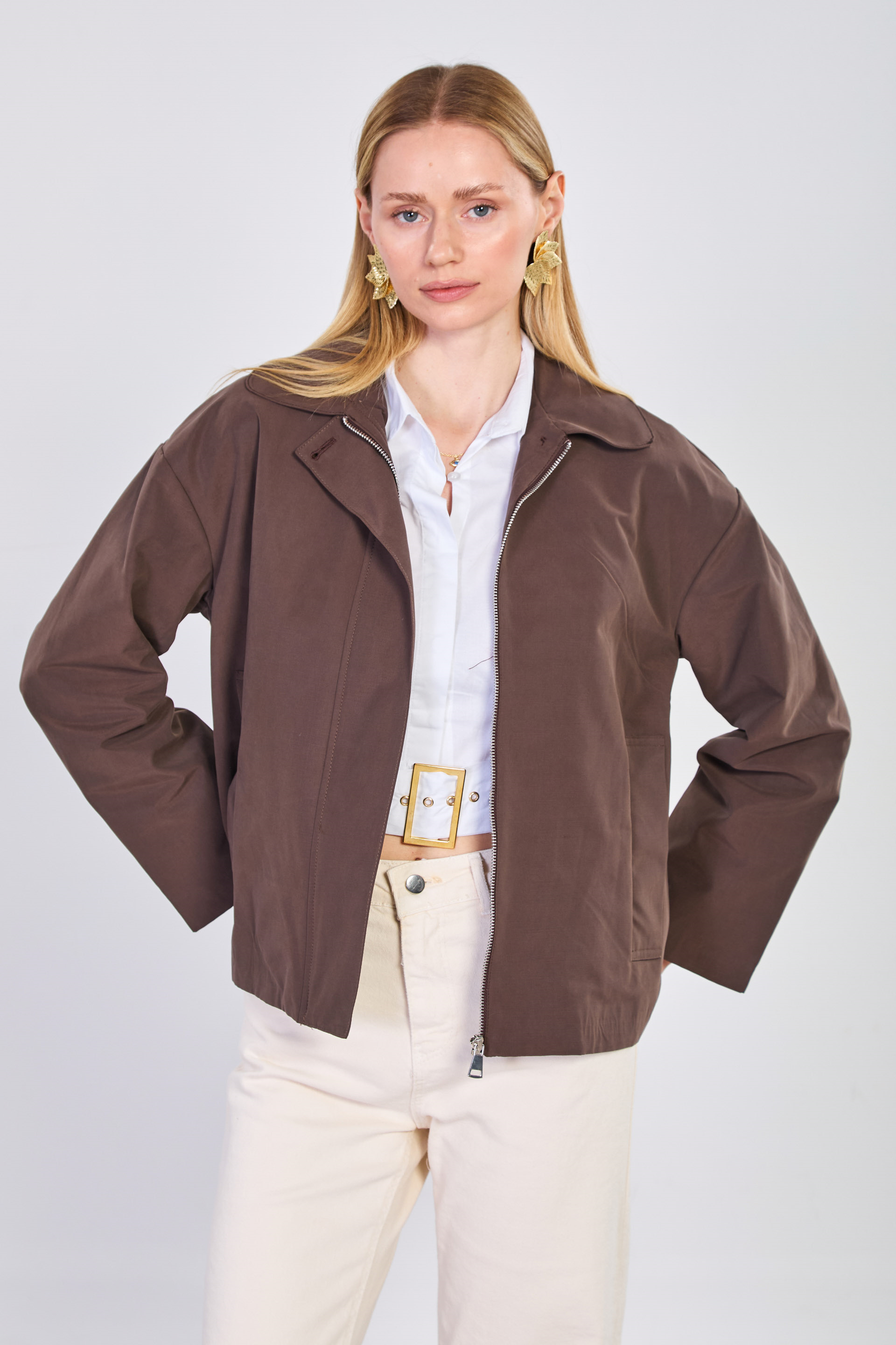 Kadın Polo Yaka Klasik Ceket - Acı Kahve